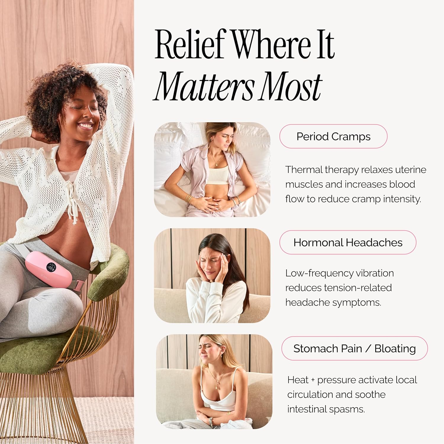 Menstrual Heating Pad for Period Cramps – Portable Heating Pad for Period Cramps Relief with Heat & Massage, Wearable Cordless Warmer for Pain Relief, Rechargeable & Wireless for Women - Image 2