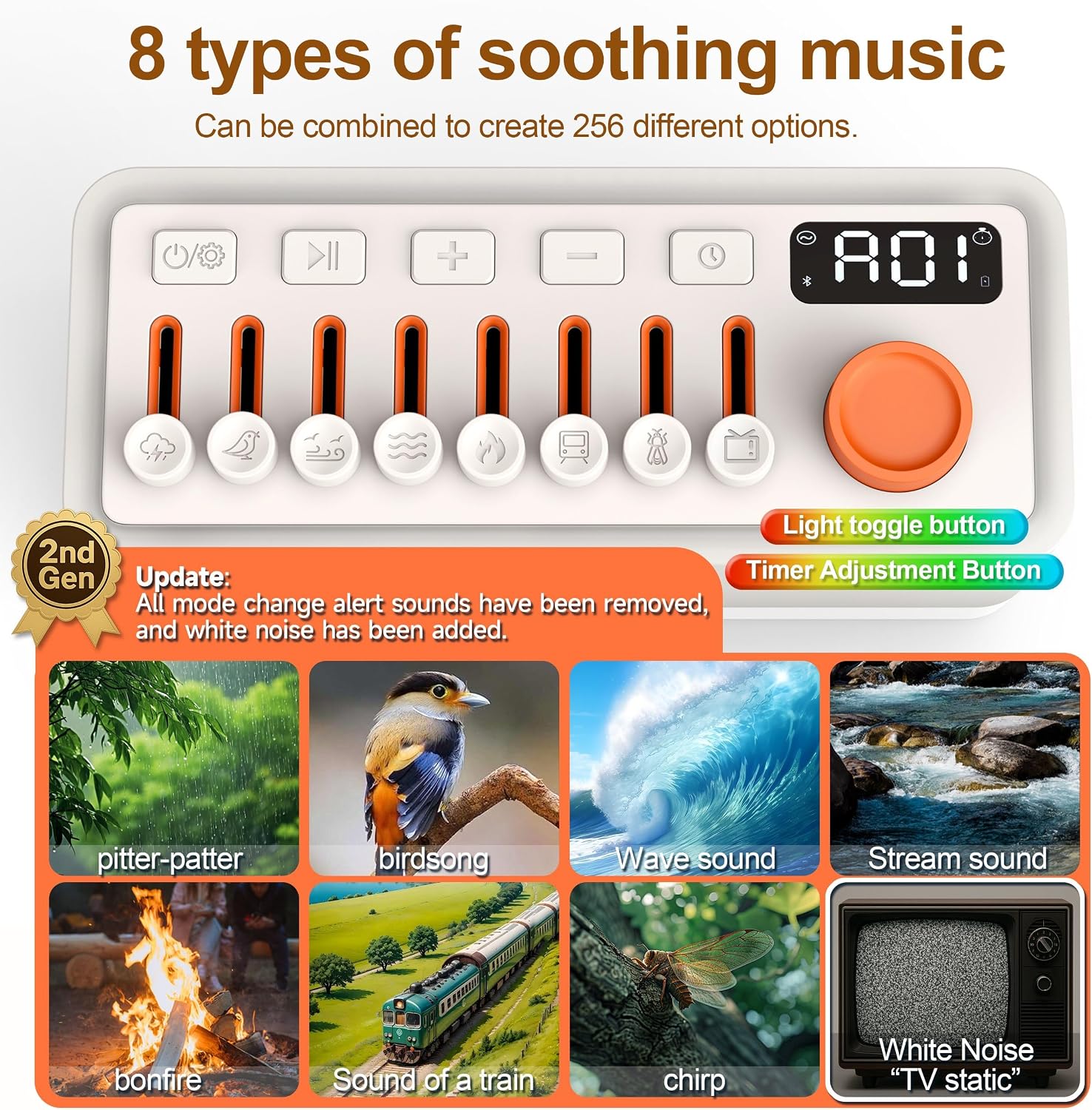TMEHM 3-in-1 Sleep Sound Machine with 8 Mixable Nature Sounds, Portable Bluetooth Speaker & 12-Color Night Light, White Noise, Sleep Timer & Breathing Exercises for Babies, Kids, and Adults - Image 3