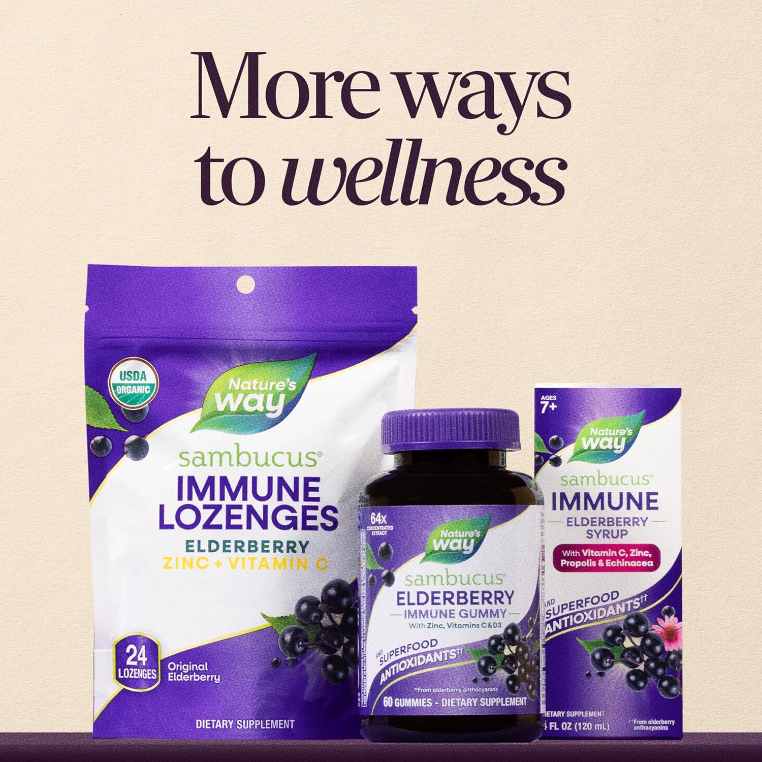 Nature's Way Sambucus Elderberry Gummies for Immune Support* Ages 4+, 60 ct | Immune Gummy with Black Elderberry Extract, Vitamin C, D3, Zinc, and Superfood Antioxidants*, Adults & Kids Ages 4+ - Image 8