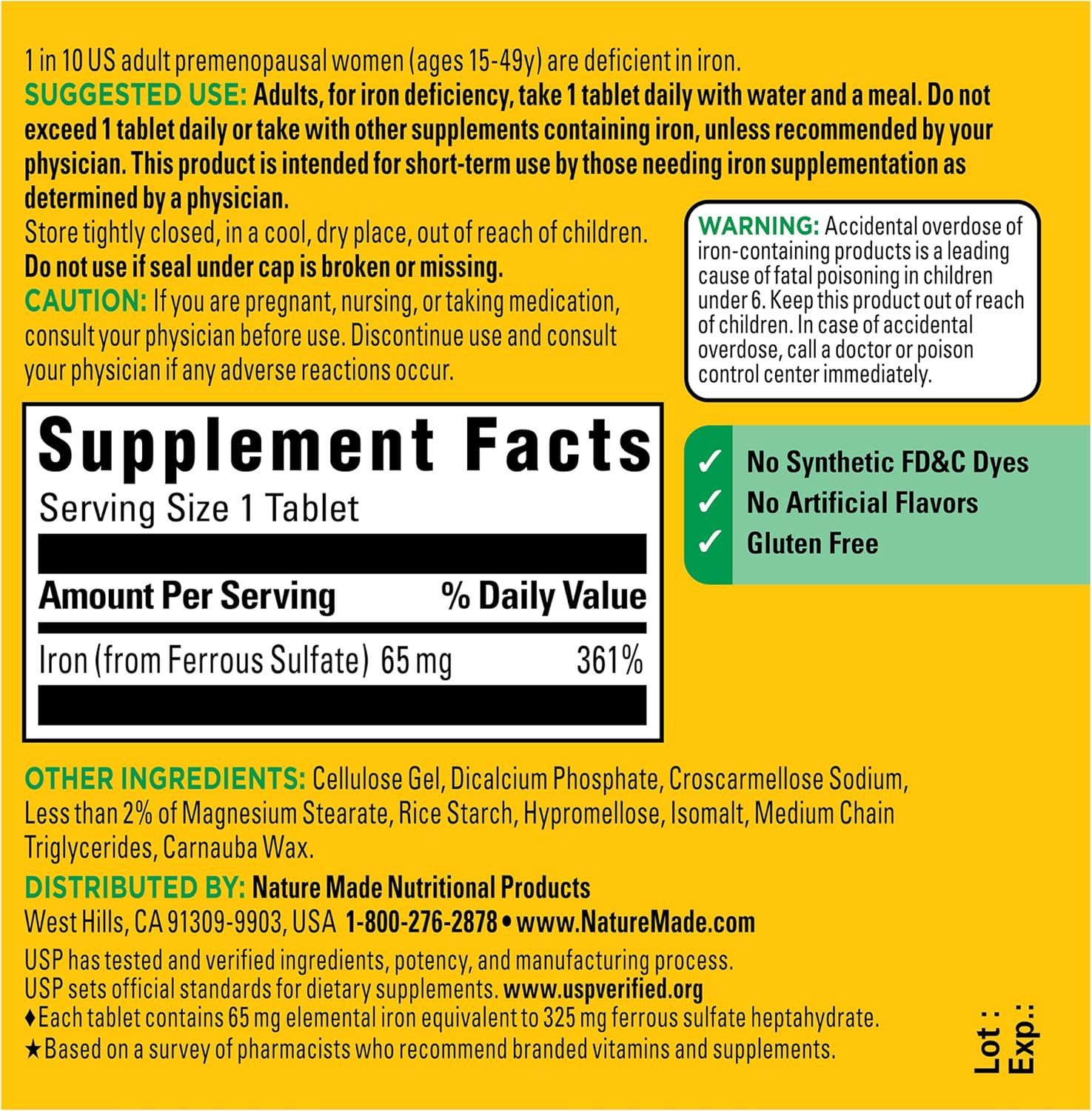 Nature Made Iron 65 mg (325 mg Ferrous Sulfate) Tablets, 180 Tablets | Iron Supplements for Men and Women with an Iron Deficiency, Dietary Supplement for Red Blood Cell Support, 180 Day Supply - Image 7