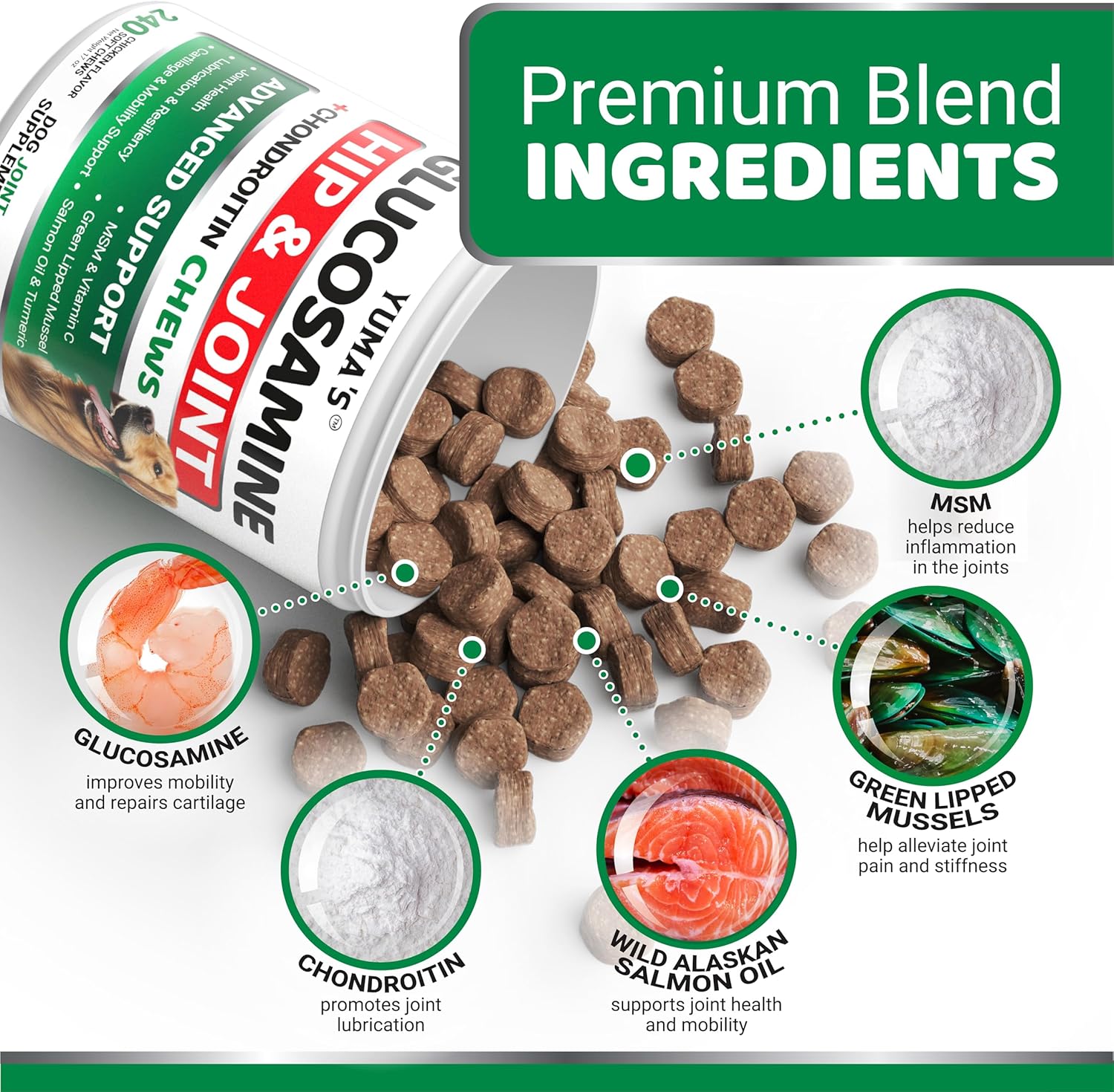 Glucosamine for Dogs - 240 Chews - Hip and Joint Supplement for Dogs - Advanced Glucosamine Chondroitin Treats with MSM - Joint Pain Relief - Large & Small Breed - Mobility Support - Made in USA - Image 4