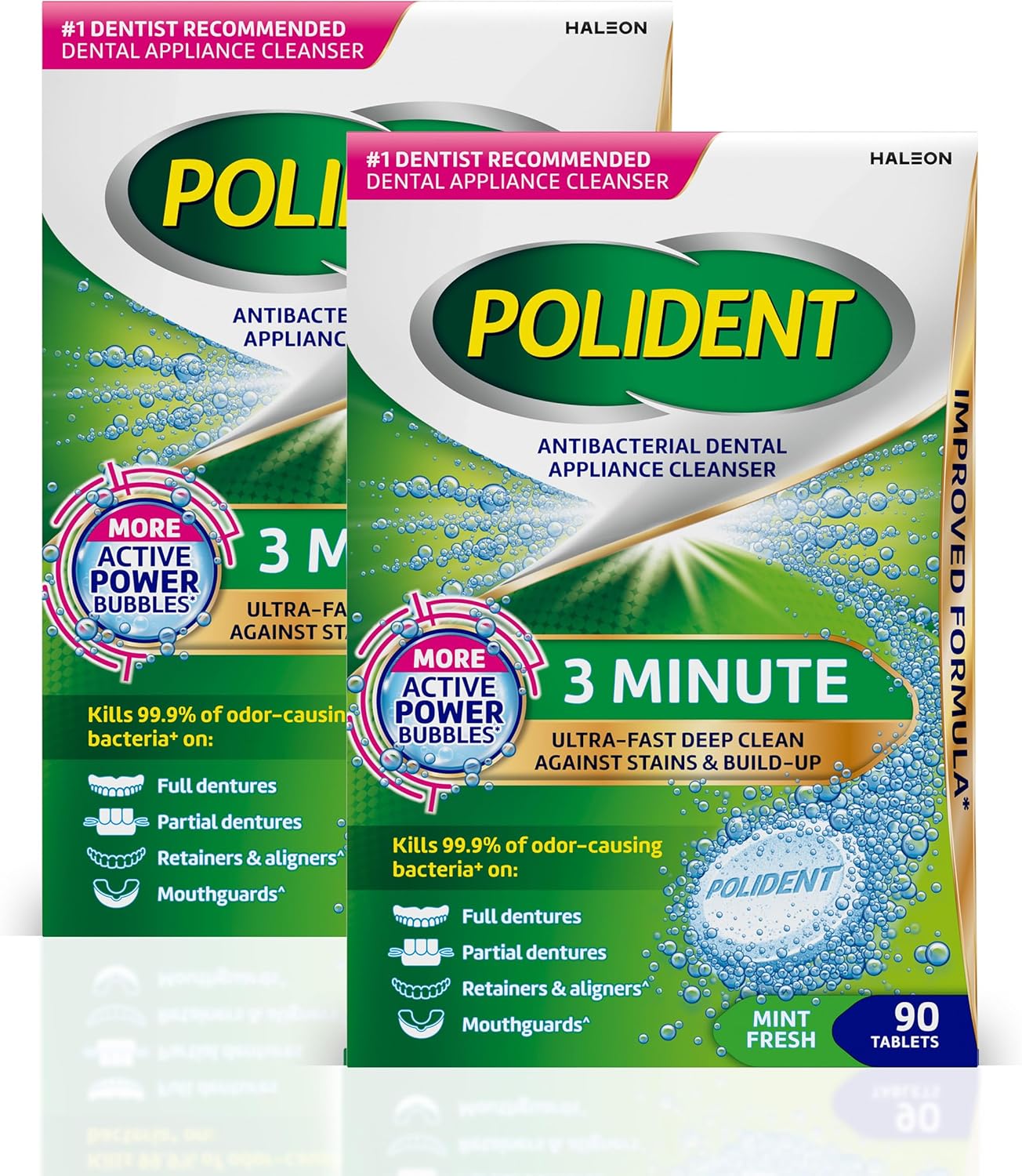 Polident 3 Minute Antibacterial Retainer Cleaner Tablets, 90 Count (2 Pack)
