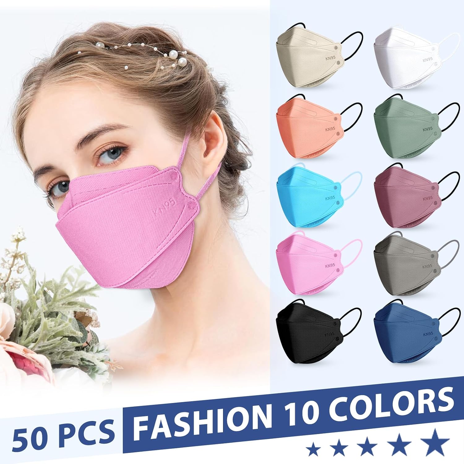 FENFEN KN95 Face Masks Disposable Adults - 50 Pack 5 Layer Protection Dust Breathable Comfortable Respirator Women KN95 Mask Individually Wrapped - Image 4