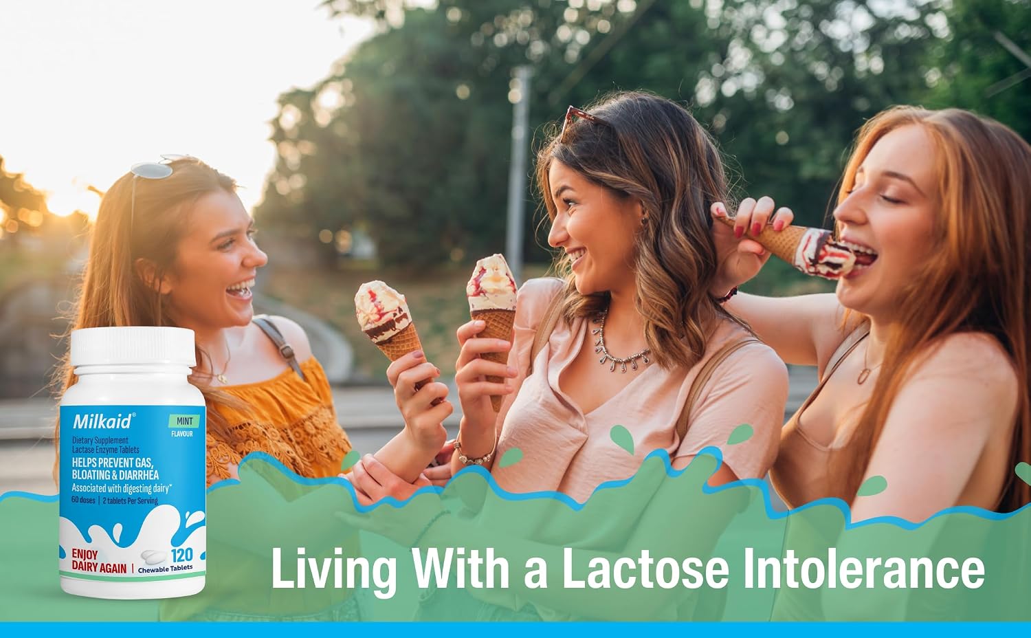 Milkaid Lactase Enzyme Chewable Tablets for Lactose Intolerance Relief | Prevents Gas, Bloating & Diarrhea | Fast Acting Dairy Digestive Supplement (120 Tablets, Mint) - Image 8
