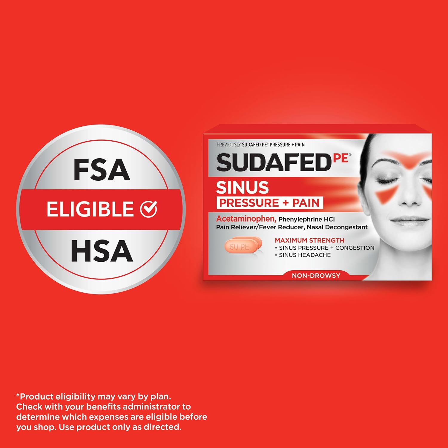 Sudafed PE Sinus Pressure + Pain Relief Tablets, Non-Drowsy, 24 Ct - Image 4
