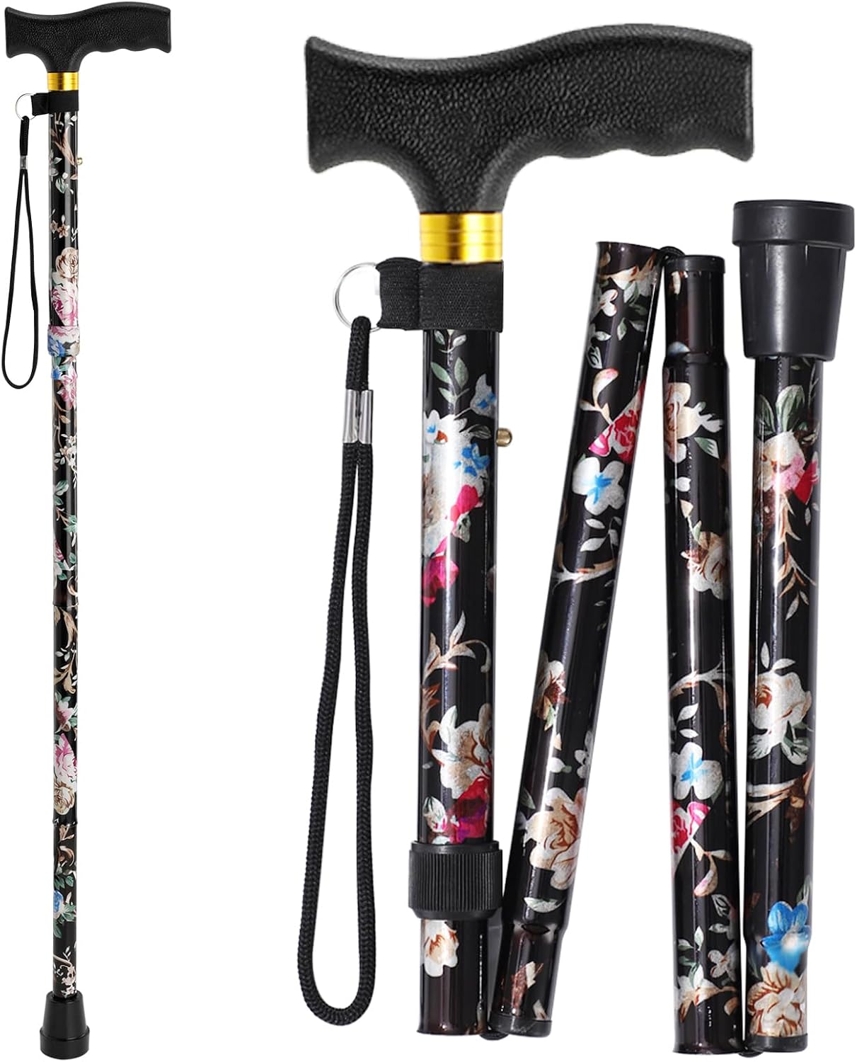 Walking Cane, Cane for Man/Woman | Mobility & Daily Living Aids | 5-Level Height Adjustable Walking Stick | Comfortable Plastic T-Handle Portable Walking Stick Folding Cane