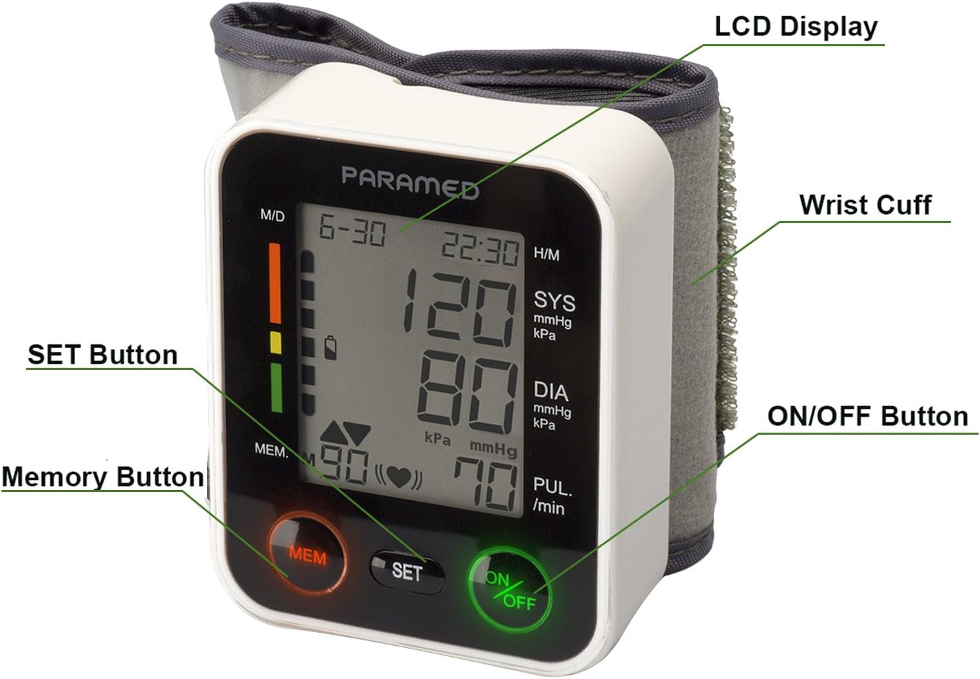 PARAMED Automatic Wrist Blood Pressure Monitor: Blood-Pressure Kit of Bp Cuff + 2AAA and Carrying case - Irregular Heartbeat Detector & 90 Readings Memory Function & Large Display - Image 6