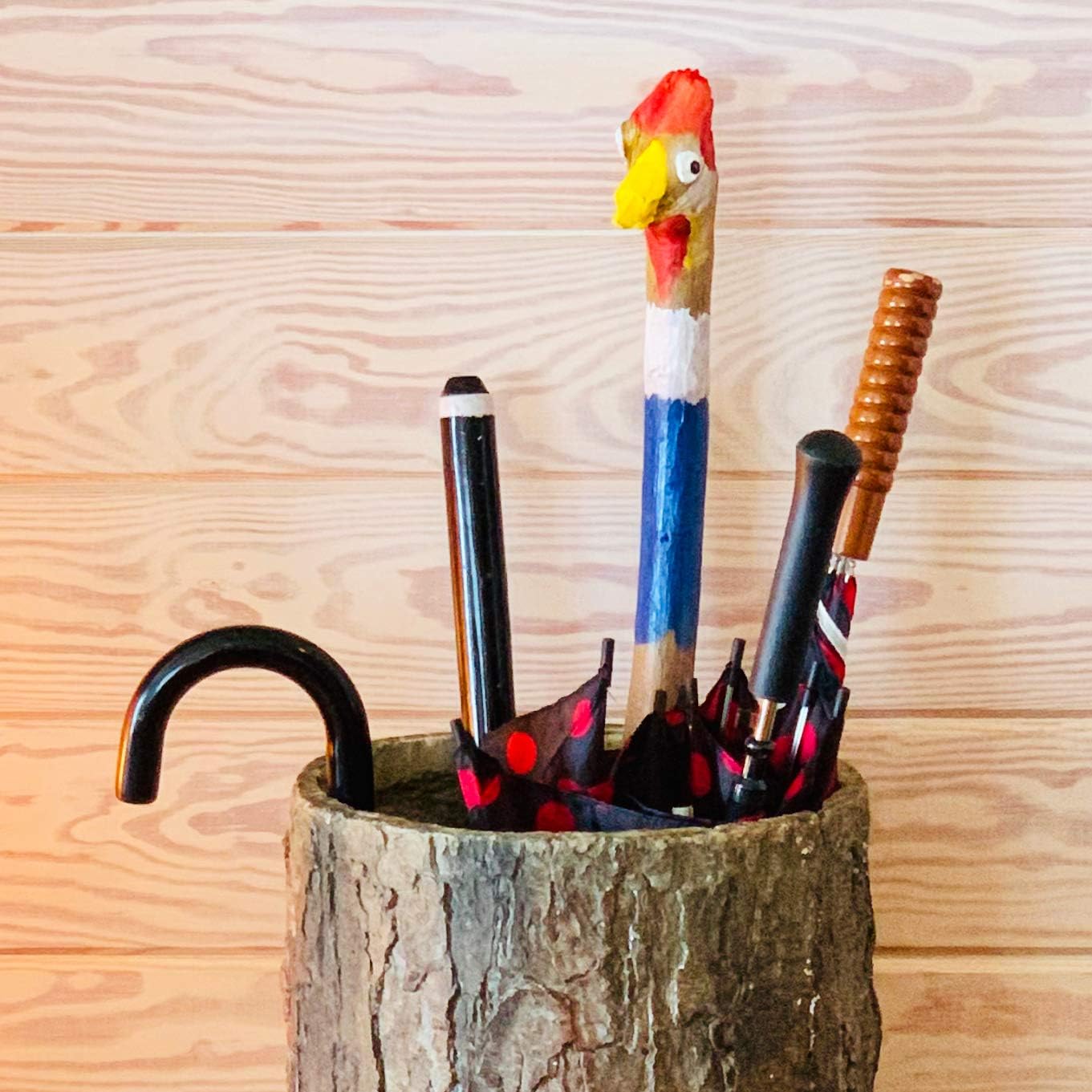 Country Stump π³ Vintage Farmhouse Umbrella Stand. Unique Indoor / Outdoor Walking Stick & Umbrella Holder. Rustic Home Entryway Log Bin. - Image 8