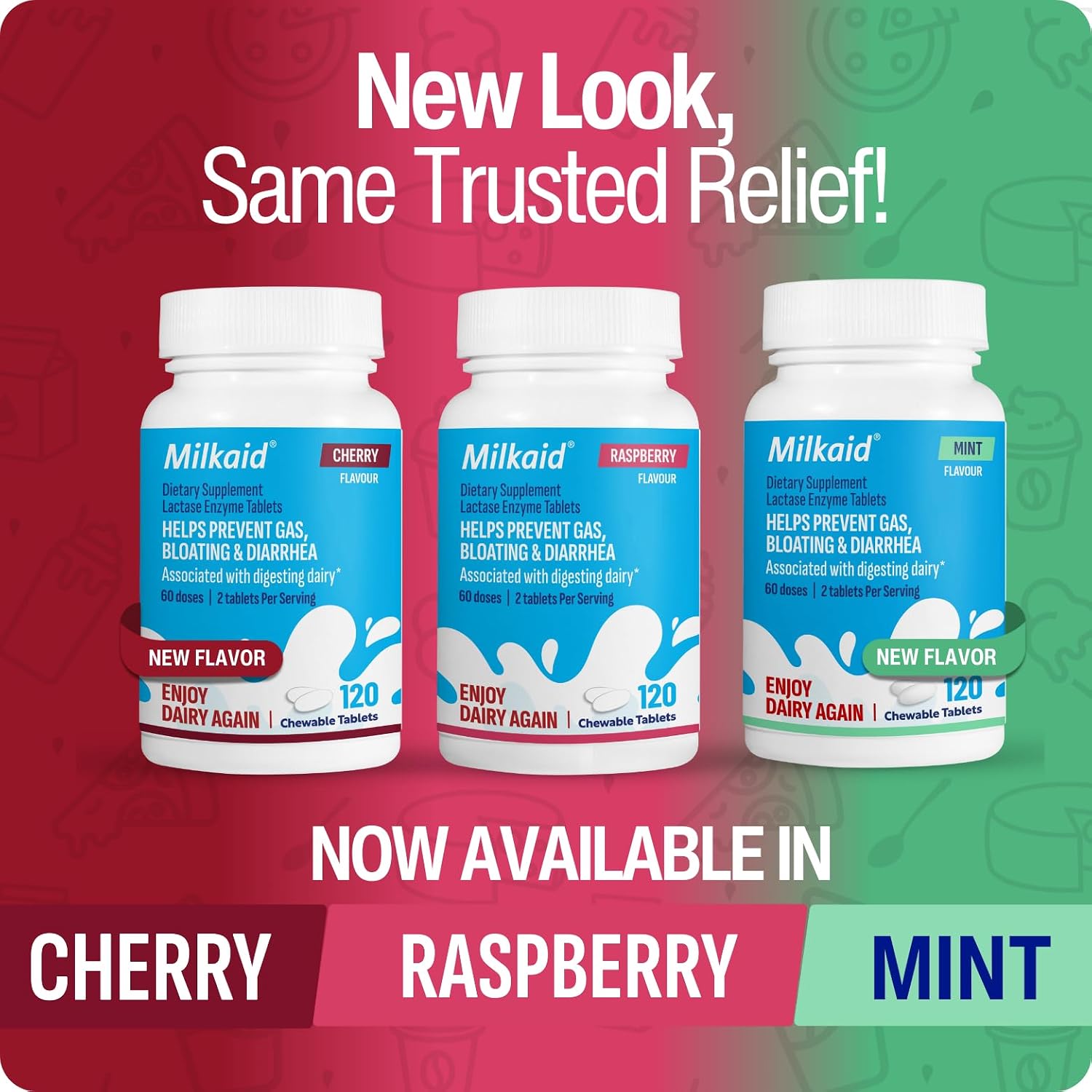 Milkaid Lactase Enzyme Chewable Tablets for Lactose Intolerance Relief | Prevents Gas, Bloating & Diarrhea | Fast Acting Dairy Digestive Supplement (120 Tablets, Mint) - Image 4