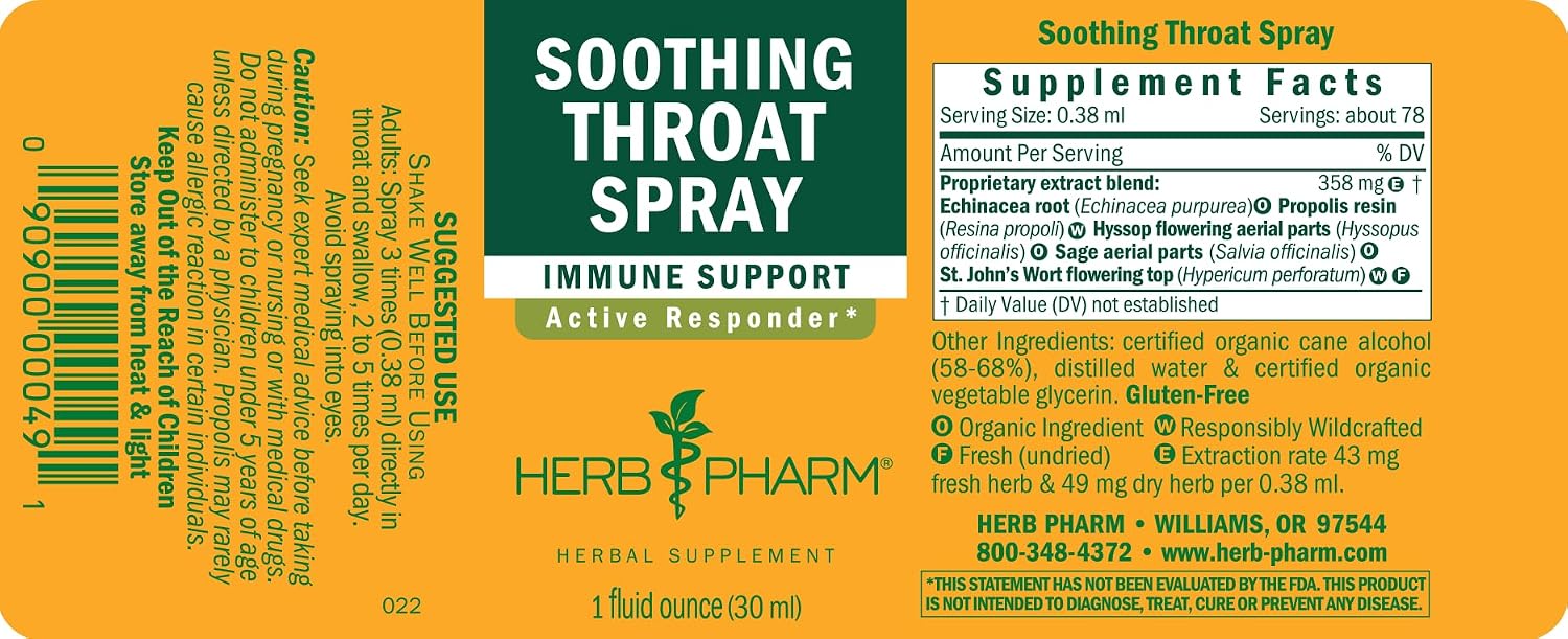 Herb Pharm Soothing Throat Spray: with Propolis & Echinacea, Relief of Minor Throat Irritation, Active Immune Support Echinacea Throat Spray, Sugar-Free Herbal Supplement, Up to ~5 Week Supply, 1 oz - Image 7