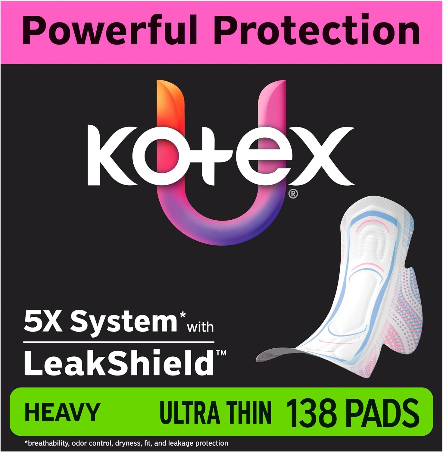 Kotex Ultra Thin Pads, Wings, Heavy...