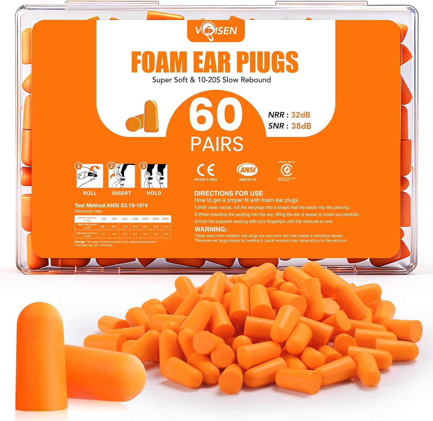VOISEN 60 Pairs Foam Ear Plugs, Ear...