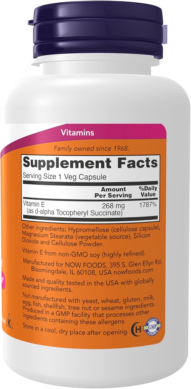 NOW Supplements, Vitamin E-400 IU D-Alpha Tocopheryl, Dry, 100 Veg Caps - Image 2