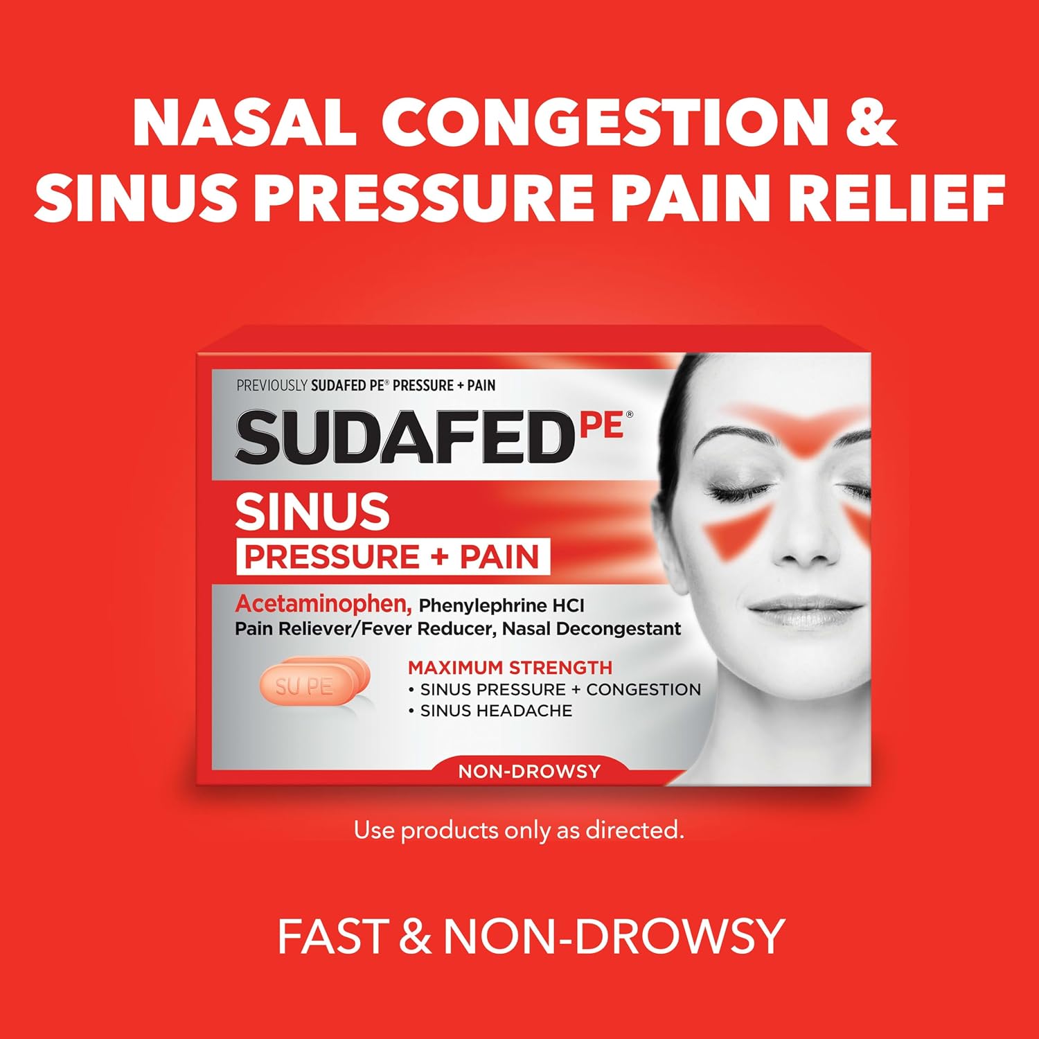 Sudafed PE Sinus Pressure + Pain Relief Tablets, Non-Drowsy, 24 Ct - Image 2