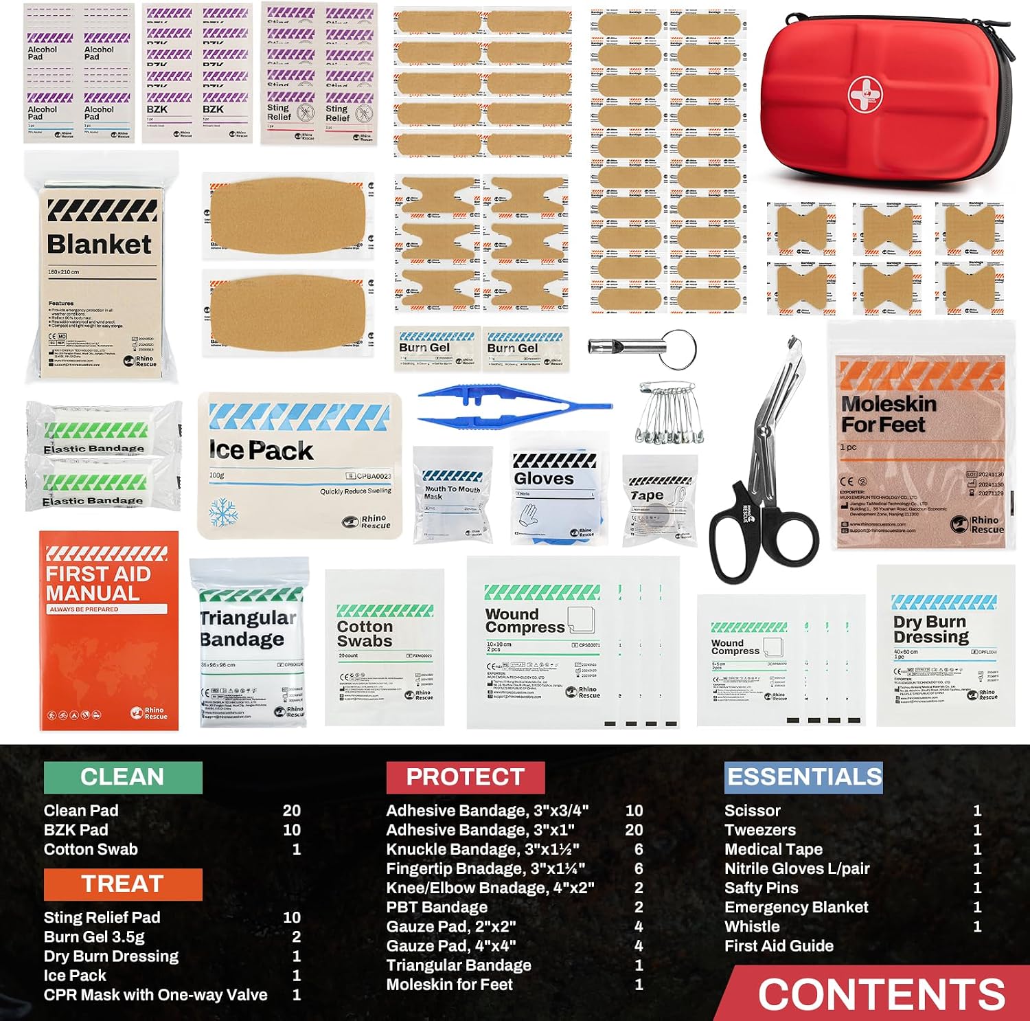 RHINO RESCUE EVA First Aid Kit Small Waterproof Travel Emergency Kit (Red) - Image 2