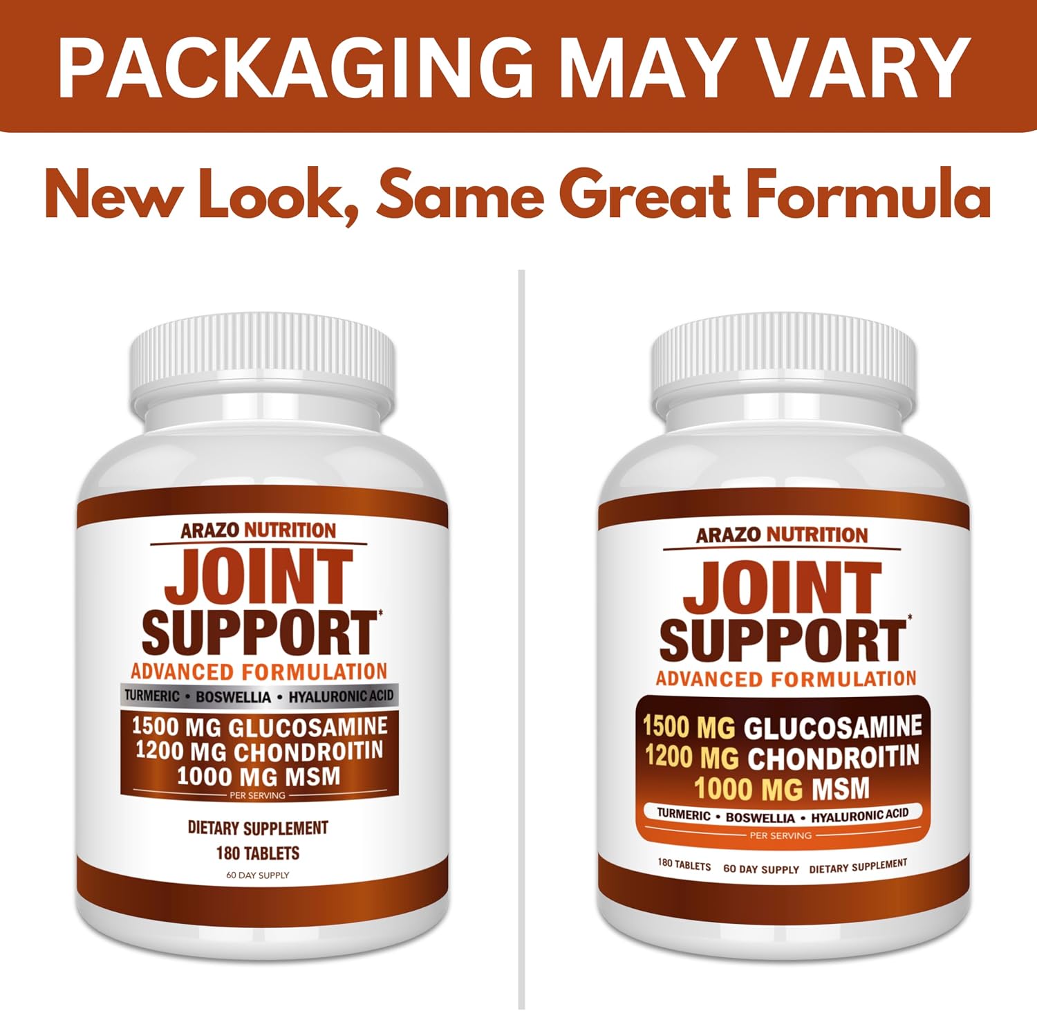 Arazo Nutrition Glucosamine Chondroitin Turmeric Msm Boswellia - Joint Support Supplement for Relief for Bones, Back, Knees, Hands (180 Tablets) - Image 8