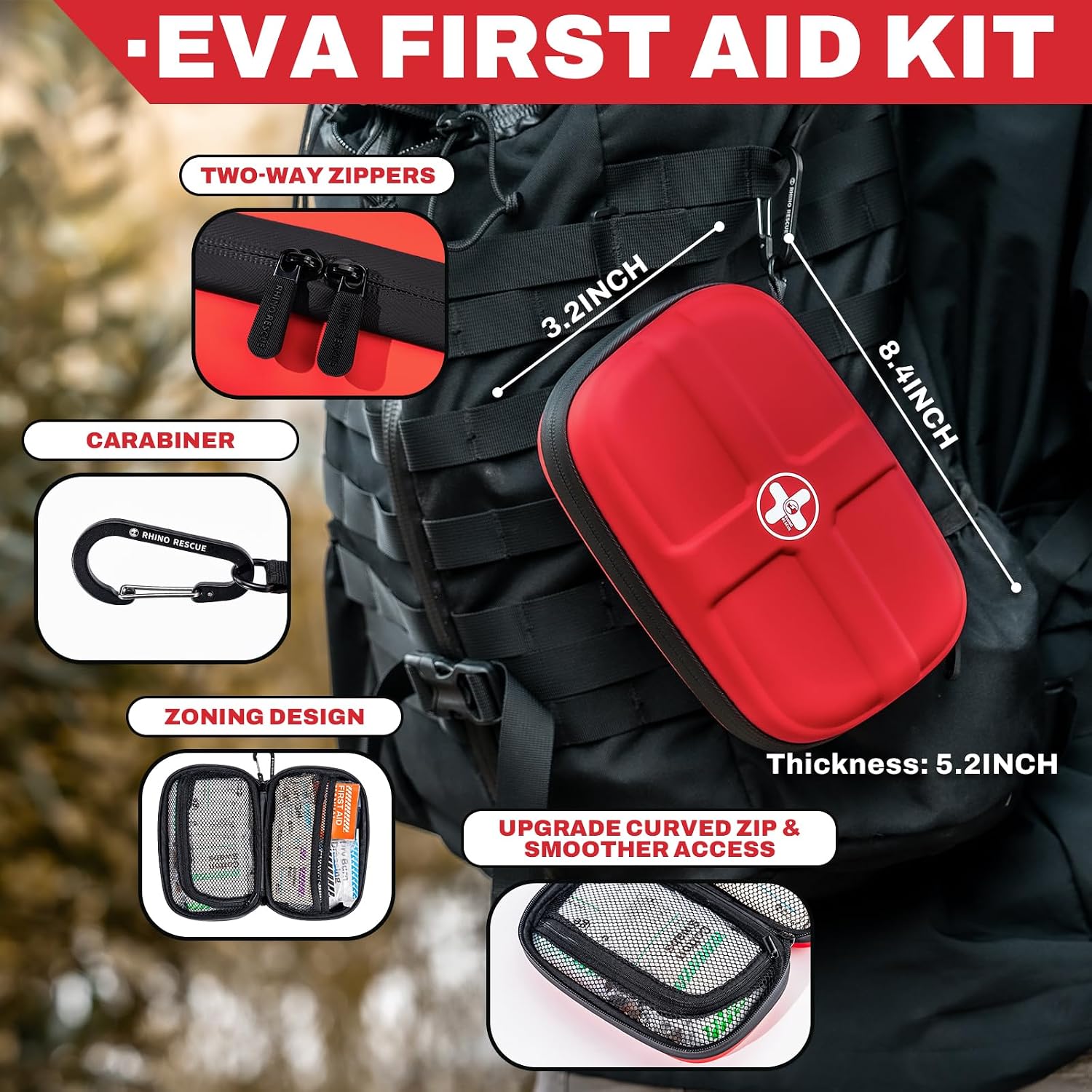 RHINO RESCUE EVA First Aid Kit Small Waterproof Travel Emergency Kit (Red) - Image 3