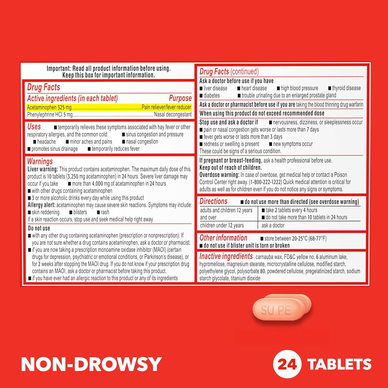 Sudafed PE Sinus Pressure + Pain Relief Tablets, Non-Drowsy, 24 Ct - Image 6