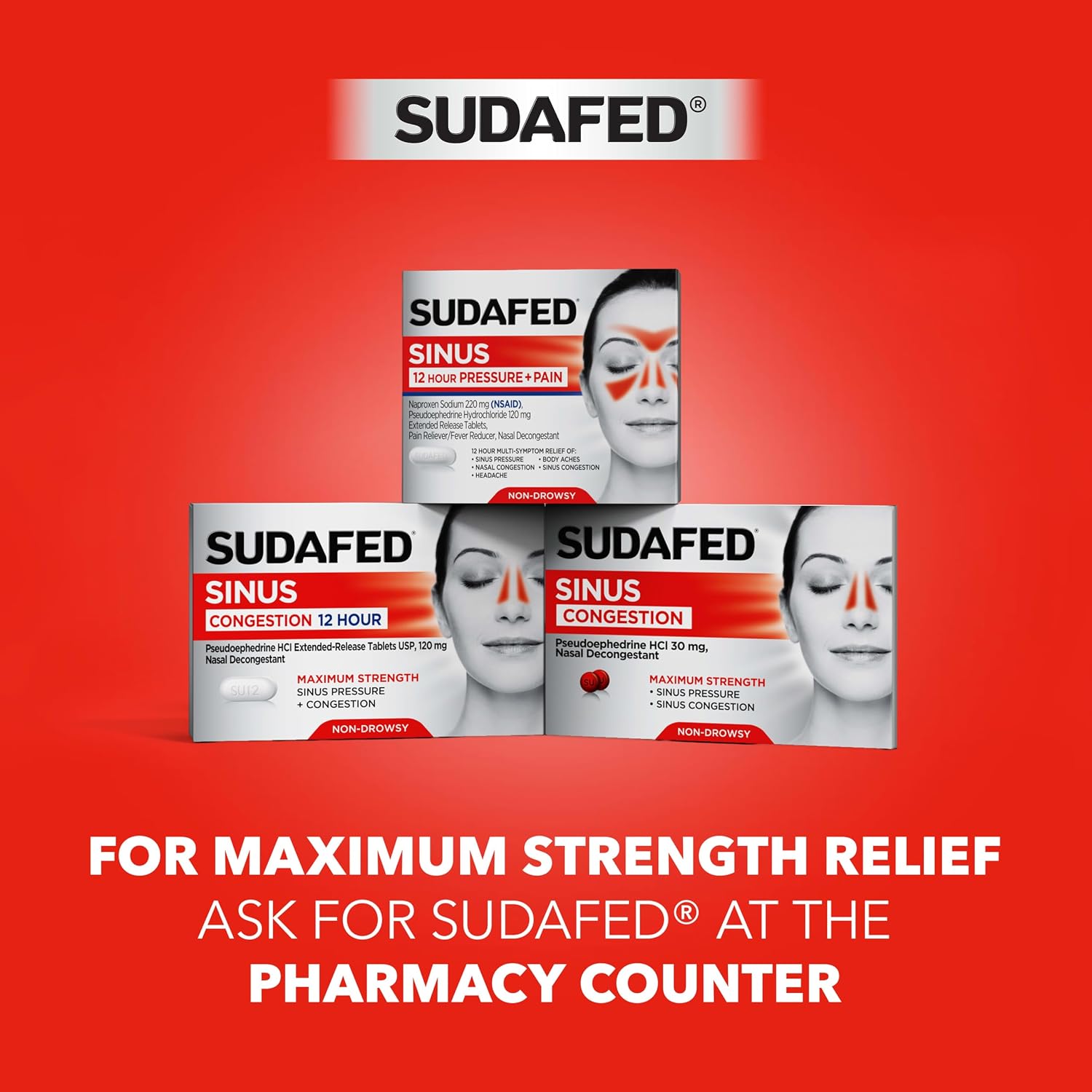 Sudafed PE Sinus Pressure + Pain Relief Tablets, Non-Drowsy, 24 Ct - Image 5