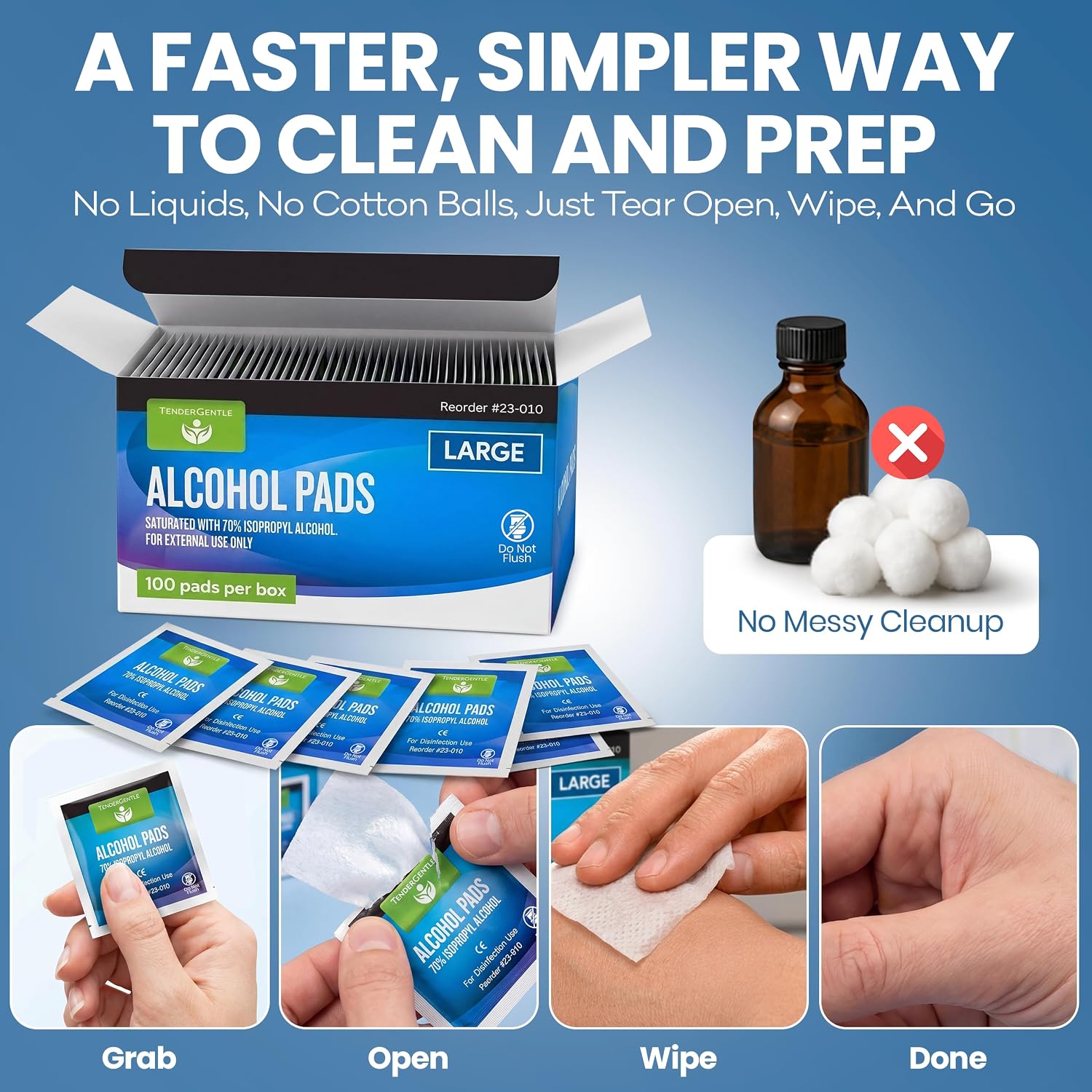 Alcohol Wipes for Injections - 100 Sterile Alcohol Prep Pads, Large Swabs - Image 6