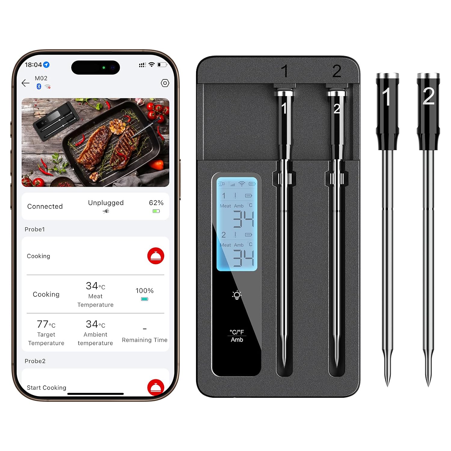 Smart Wireless Meat Thermometer Dua...