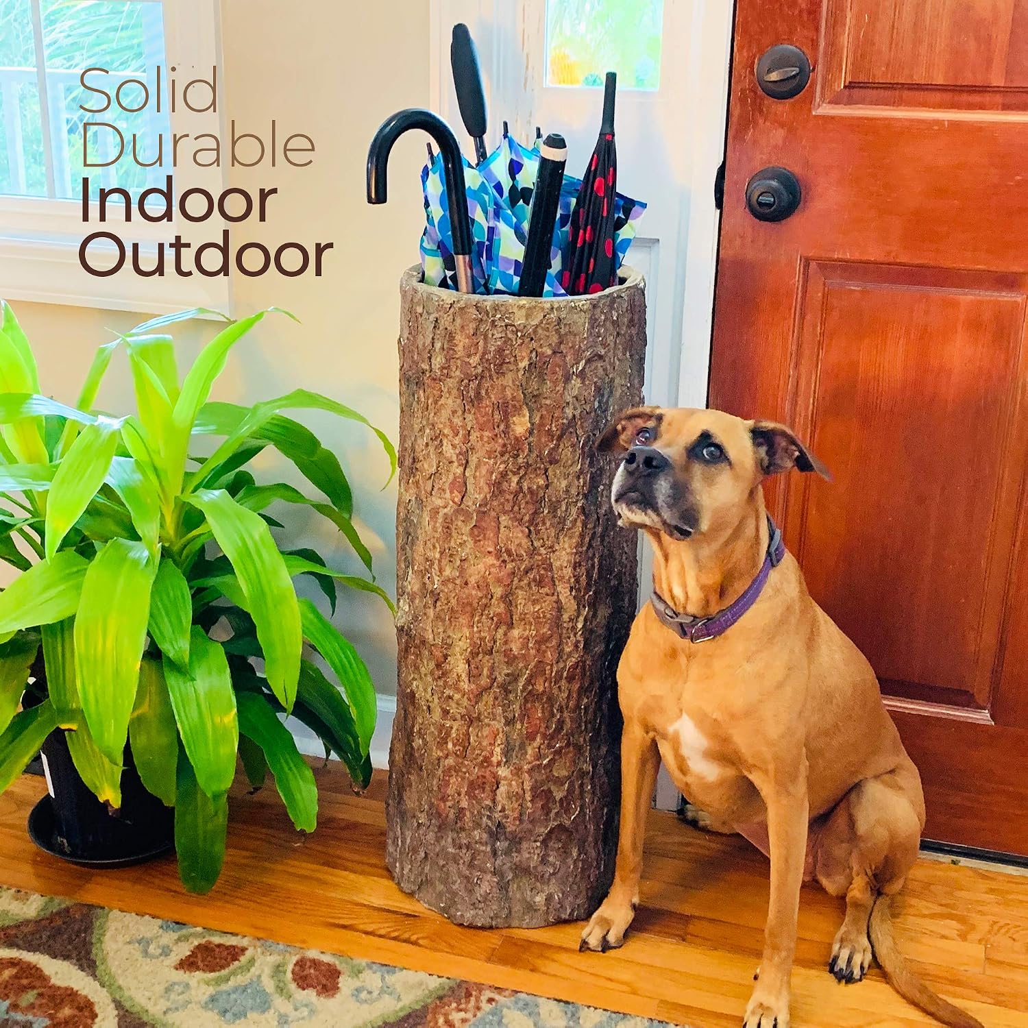 Country Stump π³ Vintage Farmhouse Umbrella Stand. Unique Indoor / Outdoor Walking Stick & Umbrella Holder. Rustic Home Entryway Log Bin. - Image 3