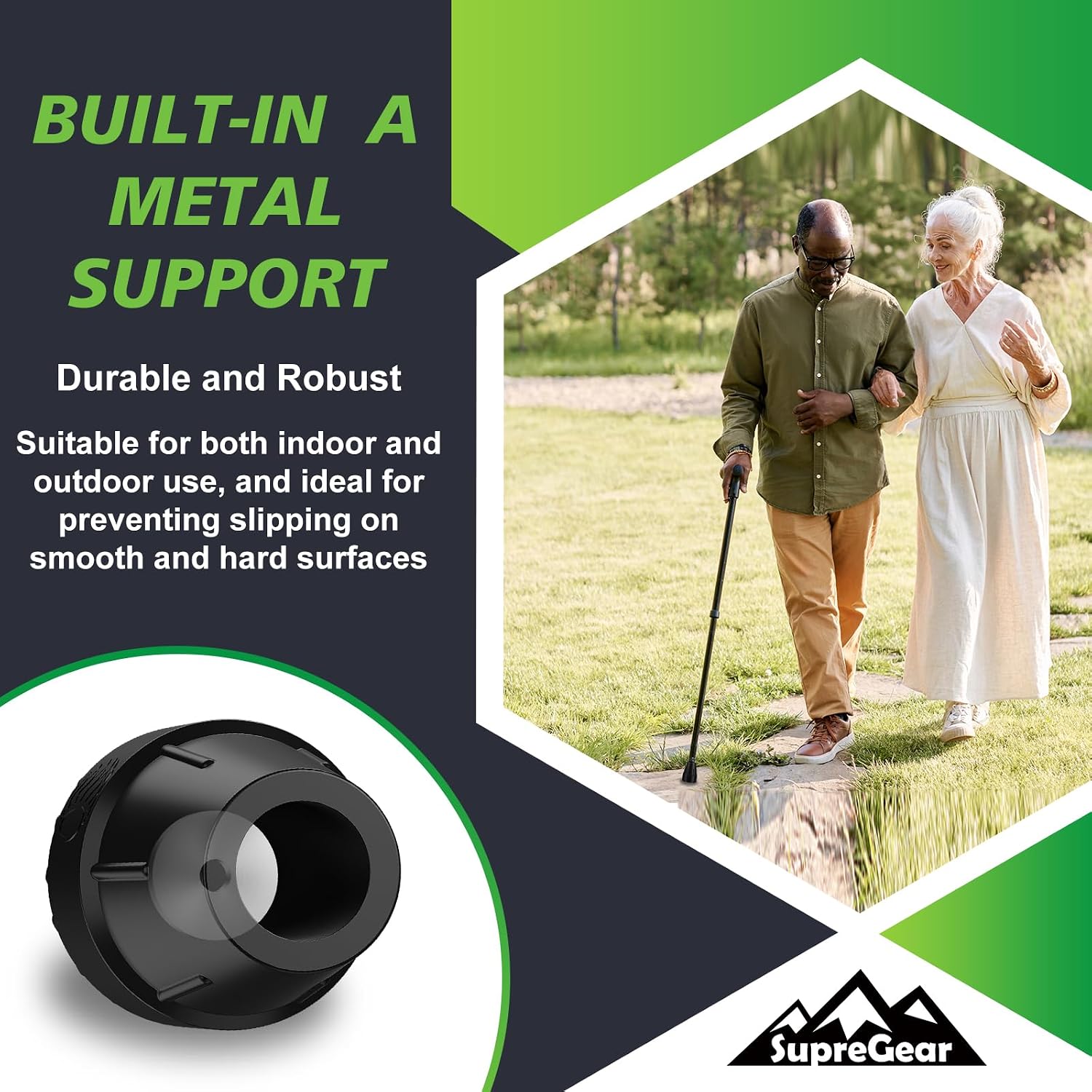 supregear Cane Tips 3/4 Inch, 2 Pack Durable Rubber Tips with Metal Inserts, Heavy Duty Non-Slip Extreme Grip Replacement Feet for Walking Sticks and Crutches, Fits 19mm Tube - Image 4