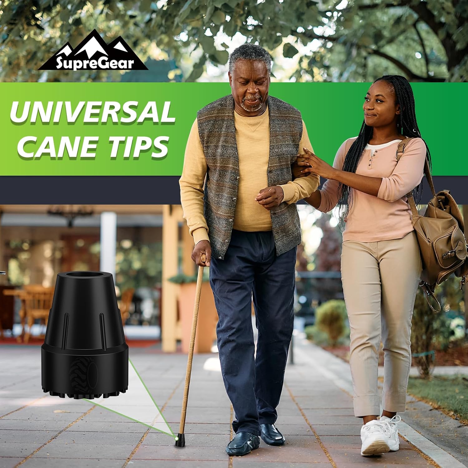 supregear Cane Tips 3/4 Inch, 2 Pack Durable Rubber Tips with Metal Inserts, Heavy Duty Non-Slip Extreme Grip Replacement Feet for Walking Sticks and Crutches, Fits 19mm Tube - Image 6