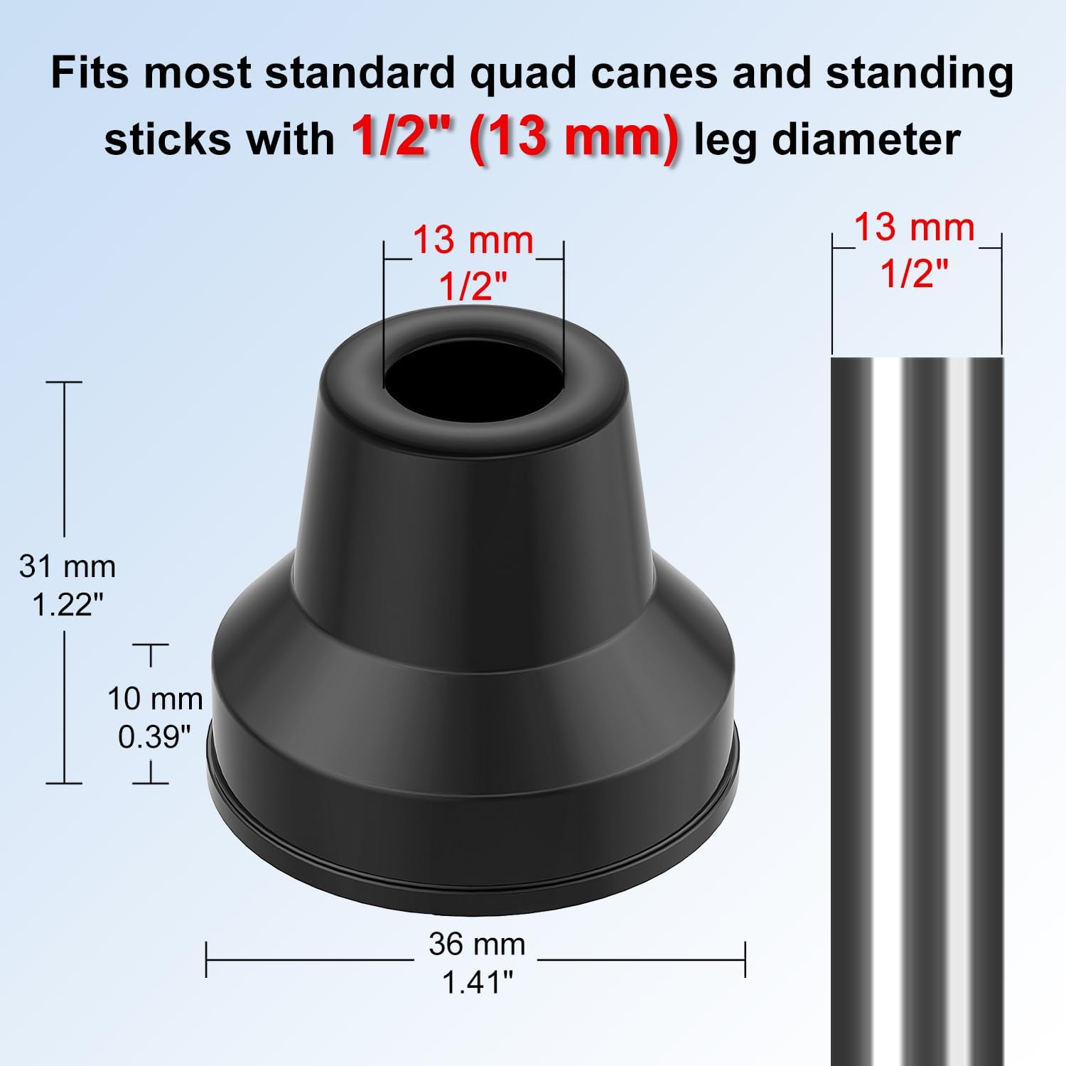 supregear Quad Cane Tips (Set of 12), Rubber Heavy Duty Non-Slip Extreme Grip Cane Replacement Foot - Accessories for Walking and Standing Stick for Women Men Seniors Elderly - Image 2
