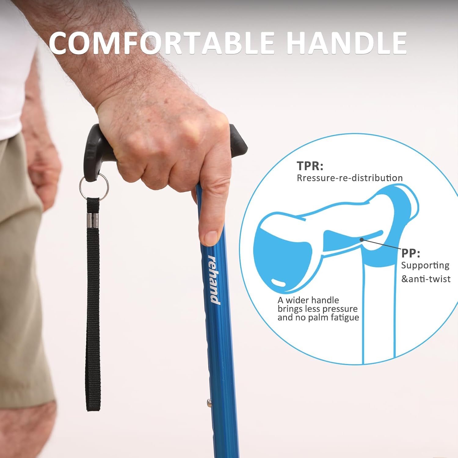 REHAND Walking Cane for Men & Women - Foldable, Adjustable, Lightweight, Self Standing Pivot Walking Cane, Soft Handle Grip, with Travel Bag, Walking Sticks for Seniors & Adults - Image 3