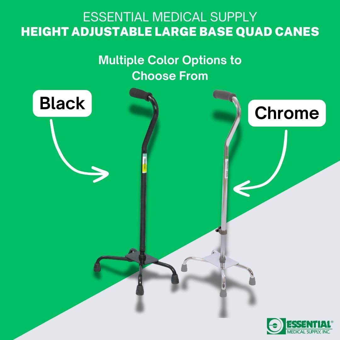 Essential Medical Supply Large Base Quad Cane in Black - Height Adjustable Walking Cane, Sturdy and Durable Walking Cane for Improved Mobility and Stability with 4 Prong Base and Rubber Tips - Image 4