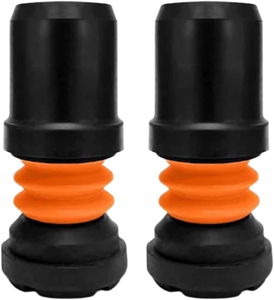 Flexyfoot Shock Absorbing Walking Cane Tips - Improves Grip, Safety and Comfort - Works with 2-Section Walking Poles - Black - Size 16mm (5/8") - Pack of 2