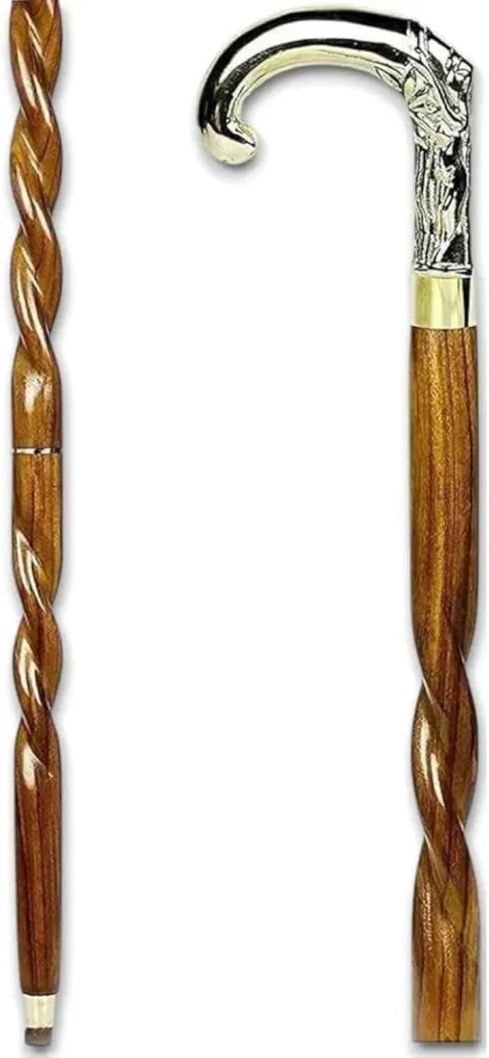 Antique Spiral Brown Wooden Walking...