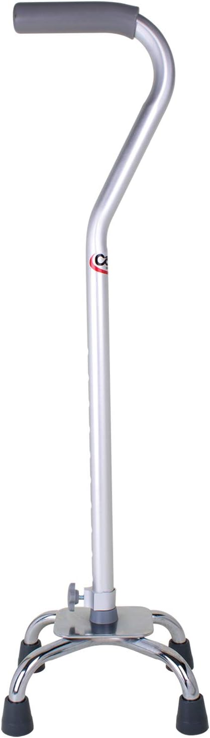 Carex Quad Cane with Small Base - Quad Walking Cane with Offset Cane Handle and Adjustable Height - 4 Tip Cane for Stability, Grey/Silver - Image 2