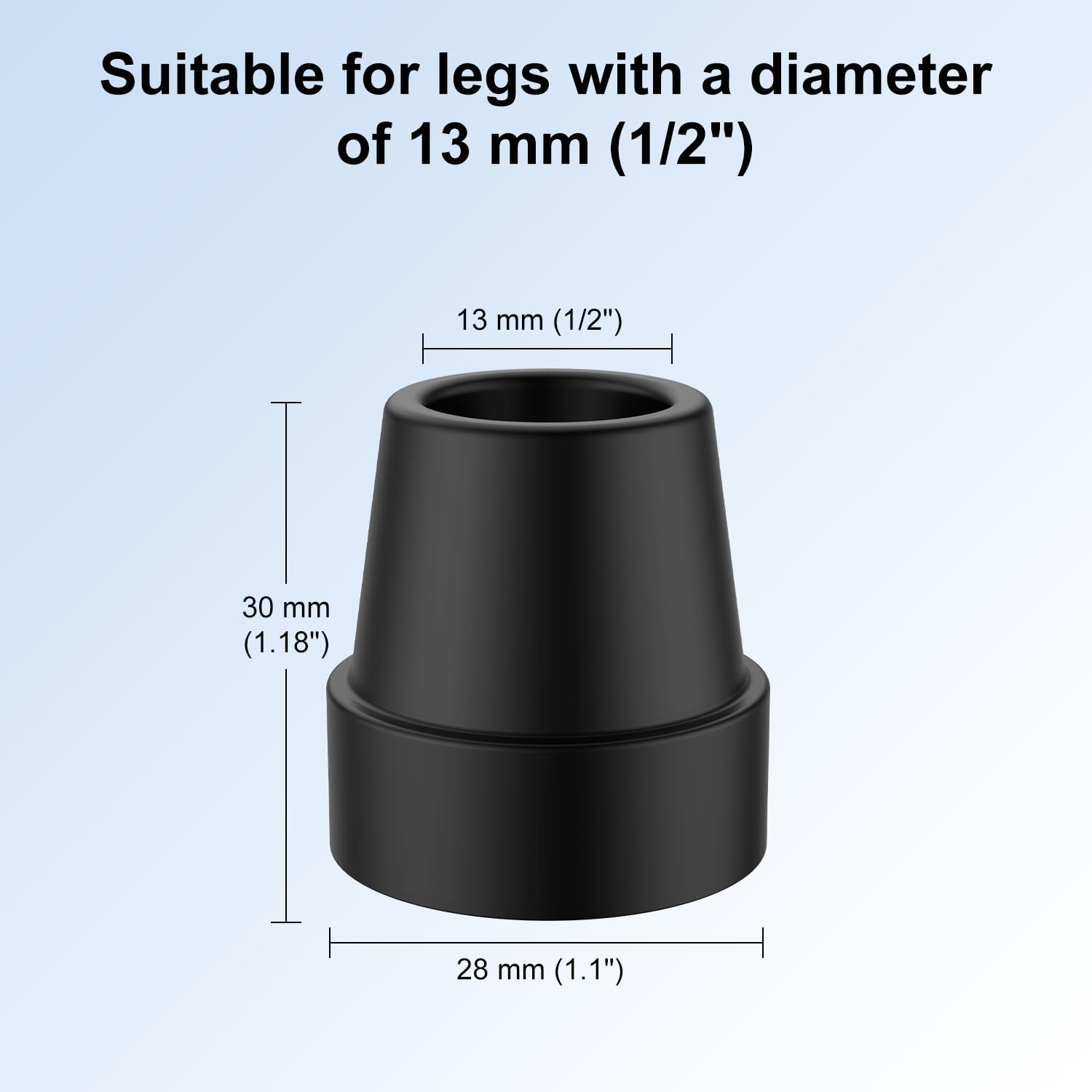 supregear Replacement Quad Cane Tips (4 Pack) - 1/2 Inch Non-Slip Rubber Foot - Durable Attachment End Base for Walking Sticks Folding Cane Accessory, Black - Image 2