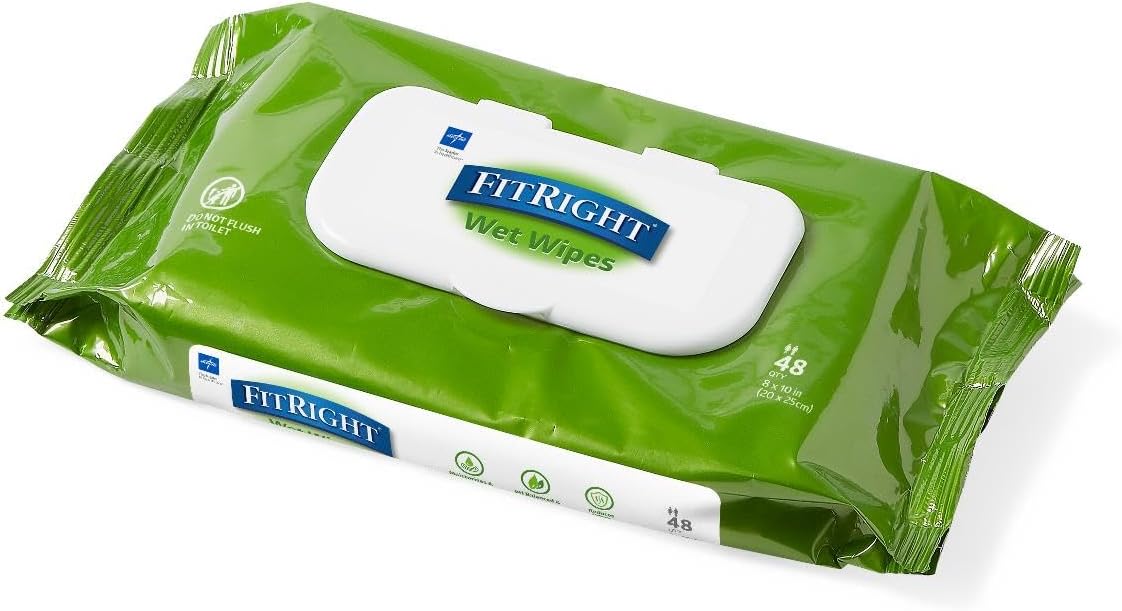 Medline FitRight Aloe Personal Cleansing Cloth Wipes, Scented, Pack of 48, 8 x 10 inch Adult Large Incontinence Wipes - Image 2