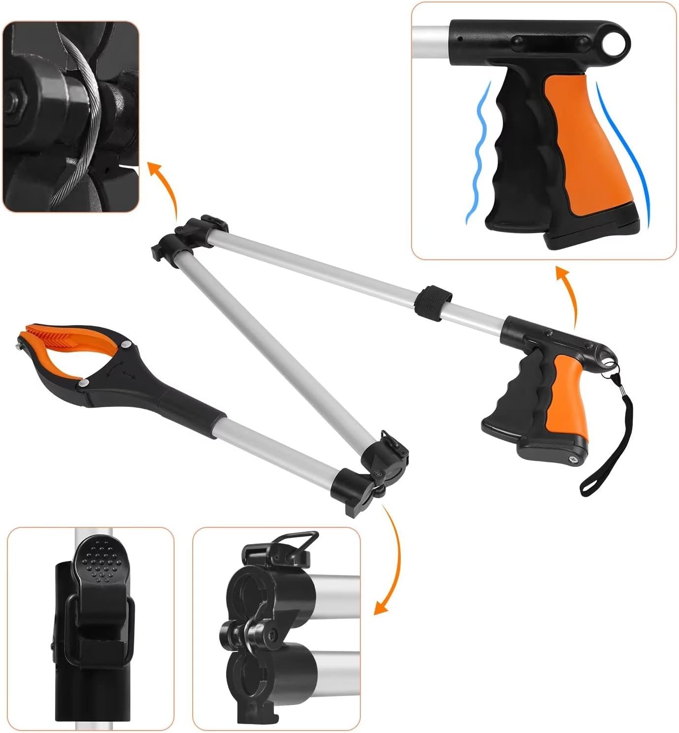 43" Extra Long Grabber Tool, Foldable Grabbers for Elderly Grab It Reaching Tool with Rotating Jaw +Magnets, 4" Wide Claw Opening Reacher Grabber Pickup Tool, Grabber Reacher Tool Heavy Duty - Image 4