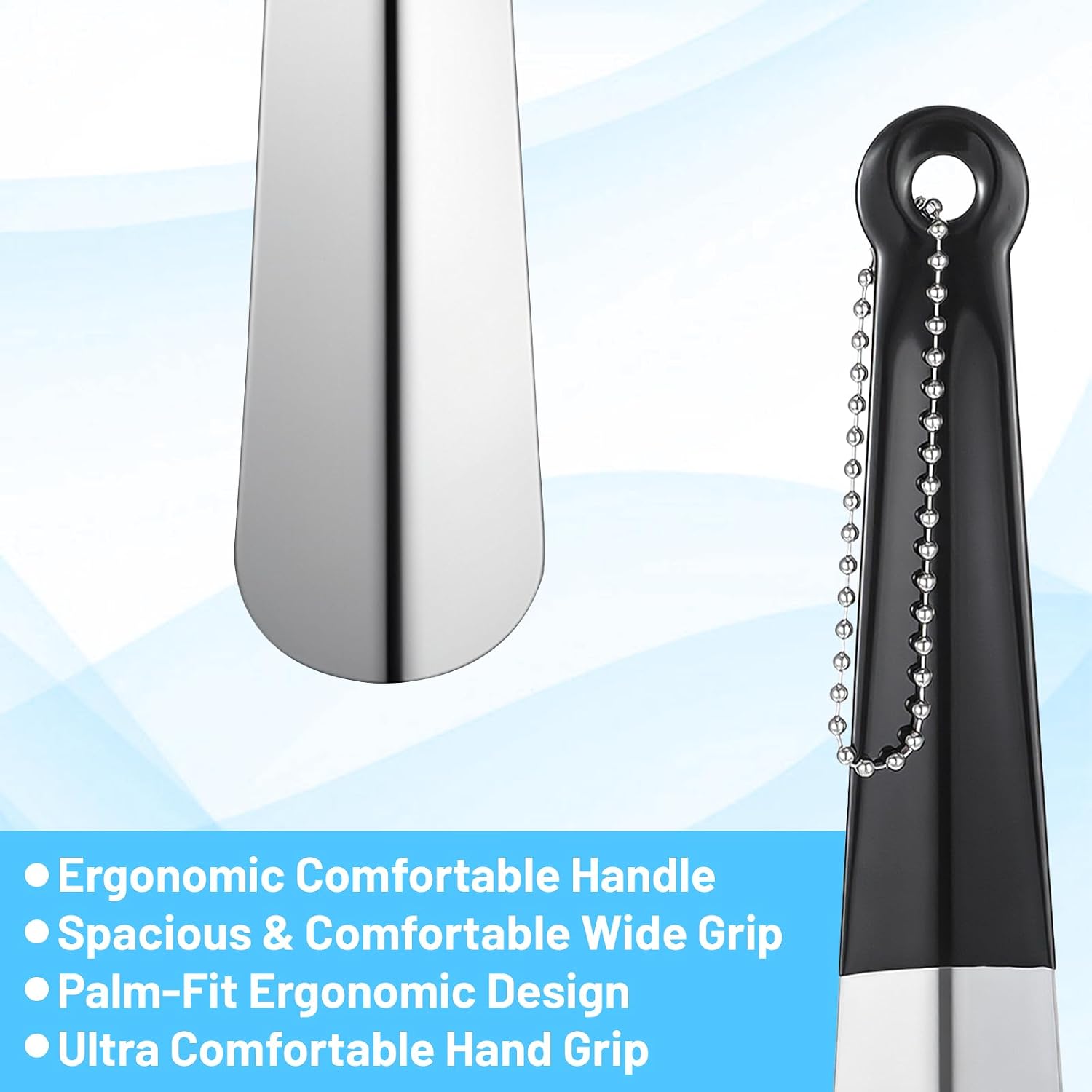 2 PCS Metal Shoe Horn, 12 Inch Portable Long Handle for Home with Hanging Hole, Metal Stainless Steel Shoehorn for Elderly Seniors Women Men, Shoe Spoon Helper for Home Travel Use - Image 3