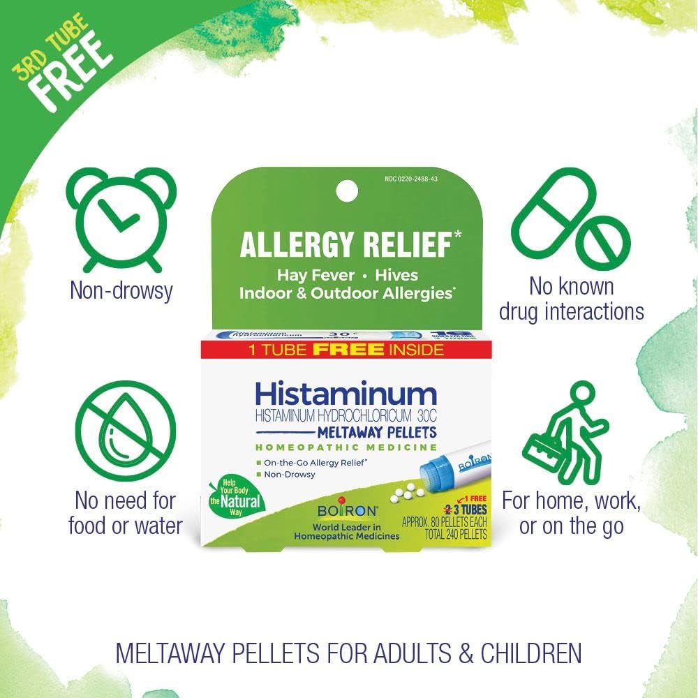 Boiron Histaminum Hydrochloricum 30C Homeopathic Medicine for Indoor or Outdoor Allergy Relief, Hay Fever, and Hives - 3 Count (240 Pellets) - Image 3