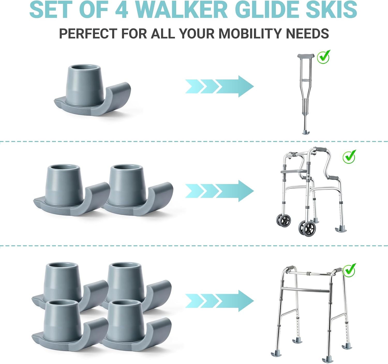 Walker Skis Glides for Folding Walkers Universal Walker Accessories for Senior Folding Mobility Aids Heavy Duty Replacement Walkers Tips Smooth Glide on All Surfaces(4 Pack) - Image 6