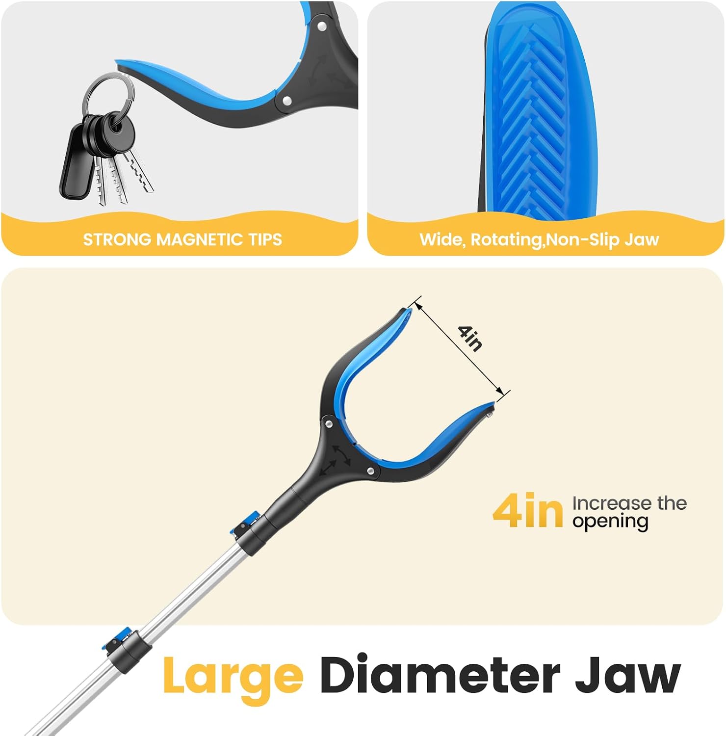 Telescopic Grabber Reacher Tool, 5-Level Adjustable Length (23'' to 41'') - Trash Claw Gripper, Pickup Stick for Litter Picking, Yard Work, and Seniors (Blue) - Image 5