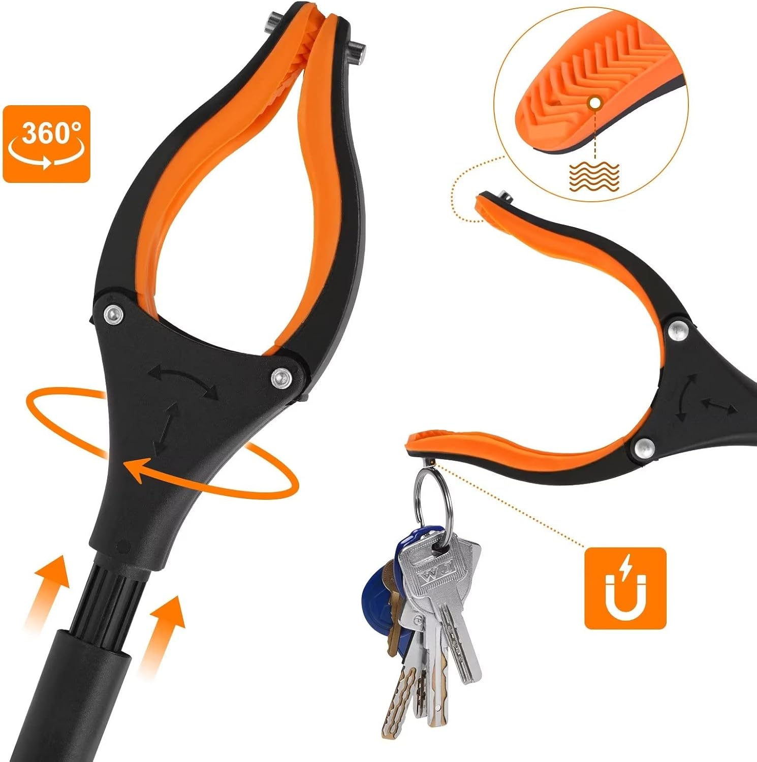 43" Extra Long Grabber Tool, Foldable Grabbers for Elderly Grab It Reaching Tool with Rotating Jaw +Magnets, 4" Wide Claw Opening Reacher Grabber Pickup Tool, Grabber Reacher Tool Heavy Duty - Image 3