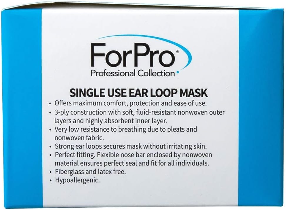 ForPro Single Use Ear Loop Mask, 50-Count, Hypoallergenic 3-Ply Face Mask - Image 3