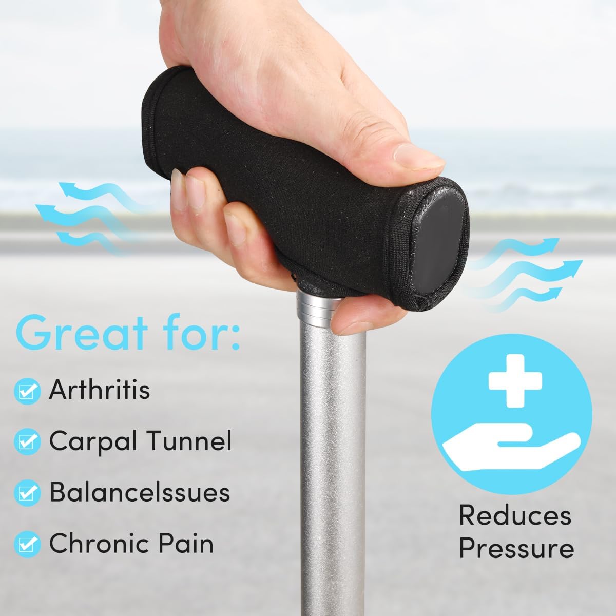 Walking Cane Handle Cover - Cane Handle Cushion for Seniors - Soft Cane Handle Grip Replacement & Cane Accessories with Non-Slip Cushion Grip, Universal Fit for Most Canes - Image 3