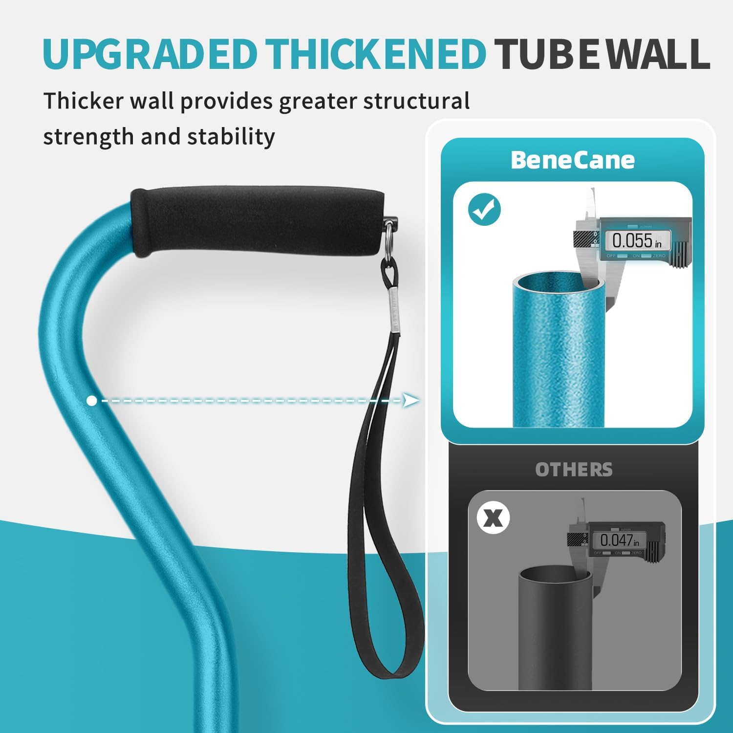 BeneCane Walking Cane for Men & Women Adjustable Cane with Offset Soft Cushioned Handle -Portable Lightweight Sturdy Mobility Walker Aid for Elderly, Seniors Collapsible Cane - Image 3