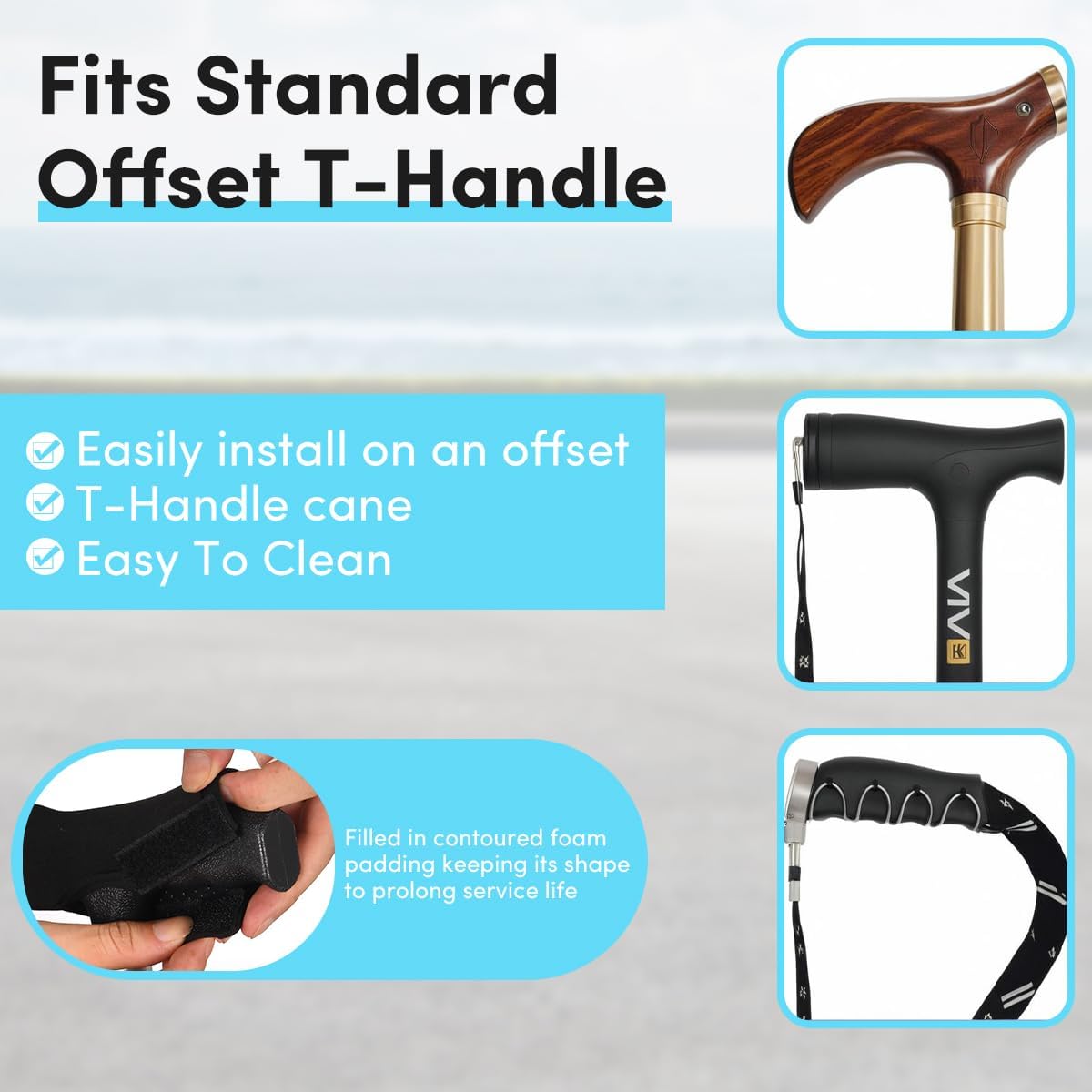 Walking Cane Handle Cover - Cane Handle Cushion for Seniors - Soft Cane Handle Grip Replacement & Cane Accessories with Non-Slip Cushion Grip, Universal Fit for Most Canes - Image 4
