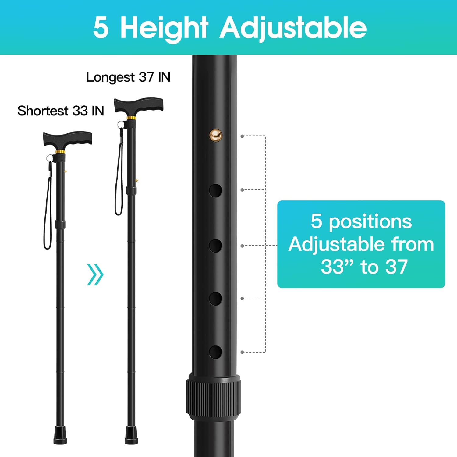 Folding Cane, Walking Poles with Adjustable Height, Canes for Men, Women and for The Elderly, Aids for People WithLlimited Mobility(Black) - Image 4