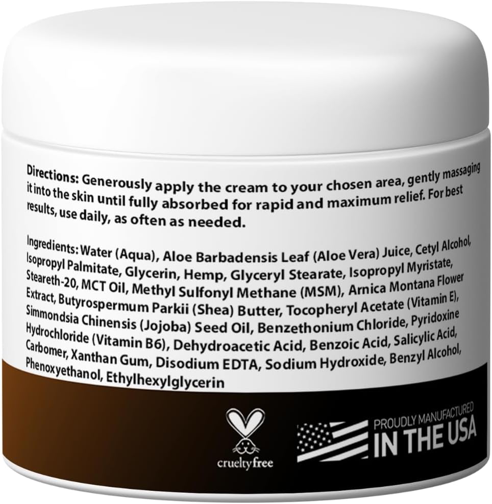 Medical Miracles Hemp Cream 3000mg, 4 oz – Topical Skin Cream with MSM, Arnica, Aloe Vera, Shea Butter, Jojoba Oil & Vitamin E – Made in USA - Image 2