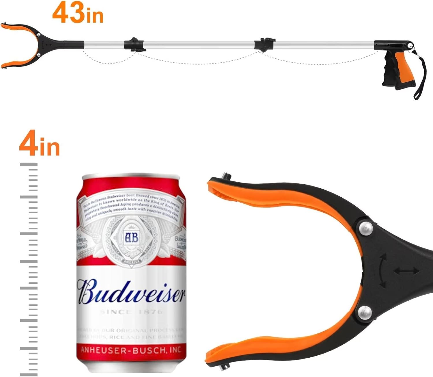 43" Extra Long Grabber Tool, Foldable Grabbers for Elderly Grab It Reaching Tool with Rotating Jaw +Magnets, 4" Wide Claw Opening Reacher Grabber Pickup Tool, Grabber Reacher Tool Heavy Duty - Image 8