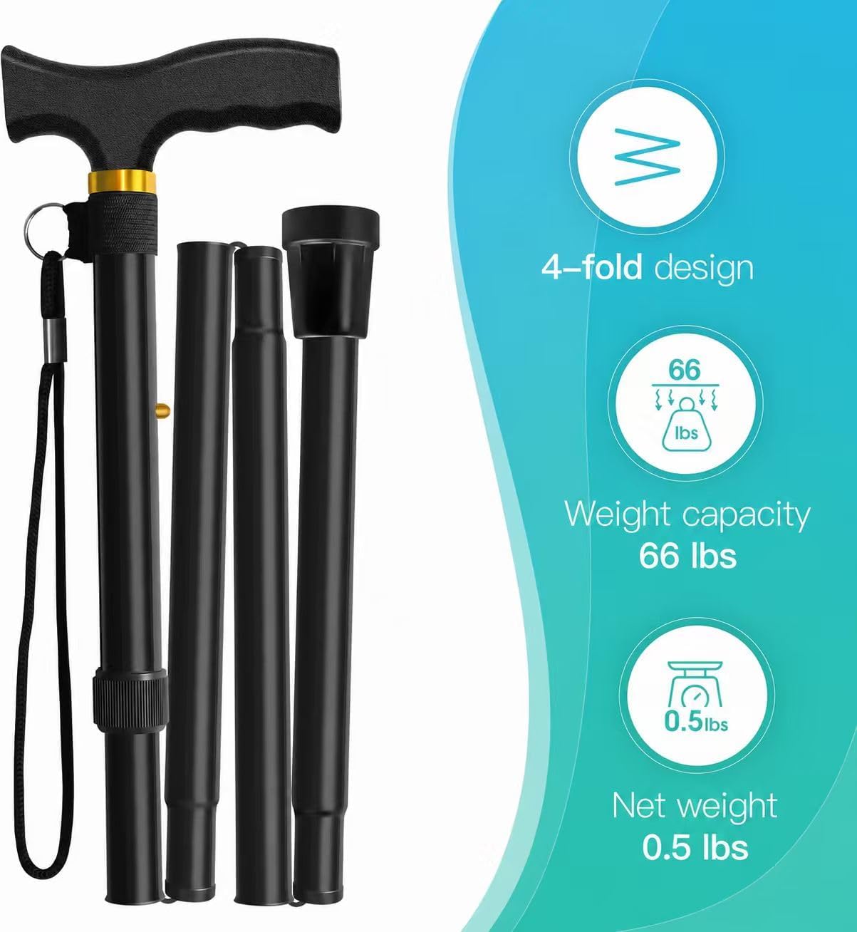 Folding Cane, Walking Poles with Adjustable Height, Canes for Men, Women and for The Elderly, Aids for People WithLlimited Mobility(Black) - Image 3